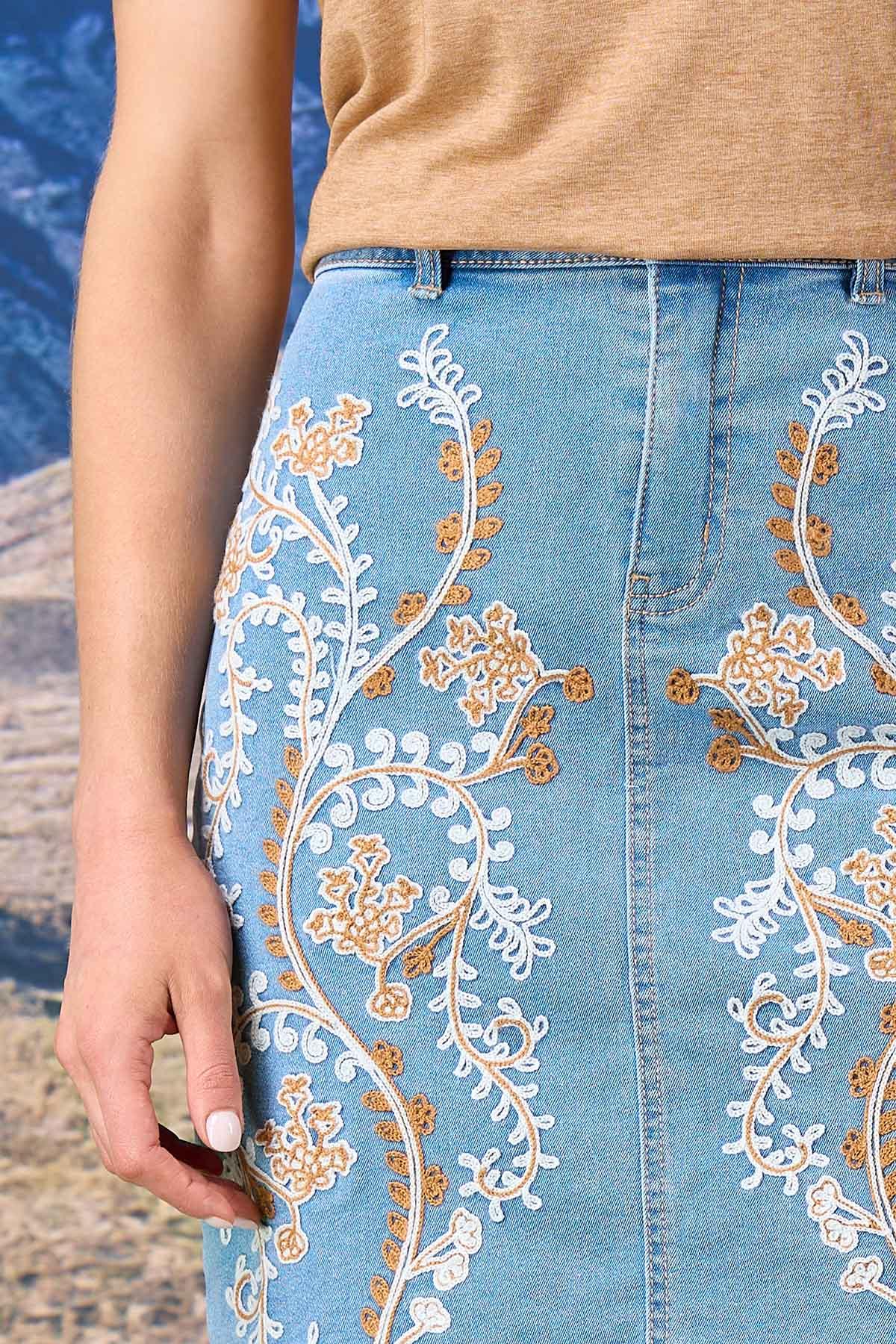Cato Fashions | Cato Frayed Floral Paisley Denim Skirt