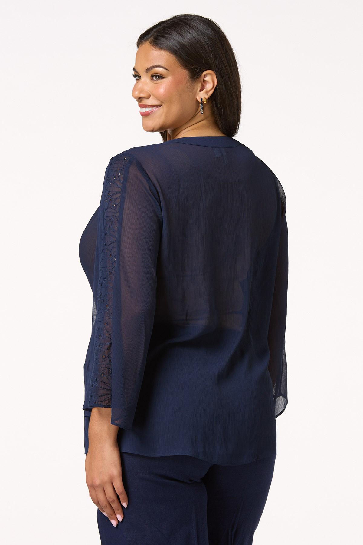  Cato Fashions | Cato Plus Size Navy Sheer Eyelet Shirt