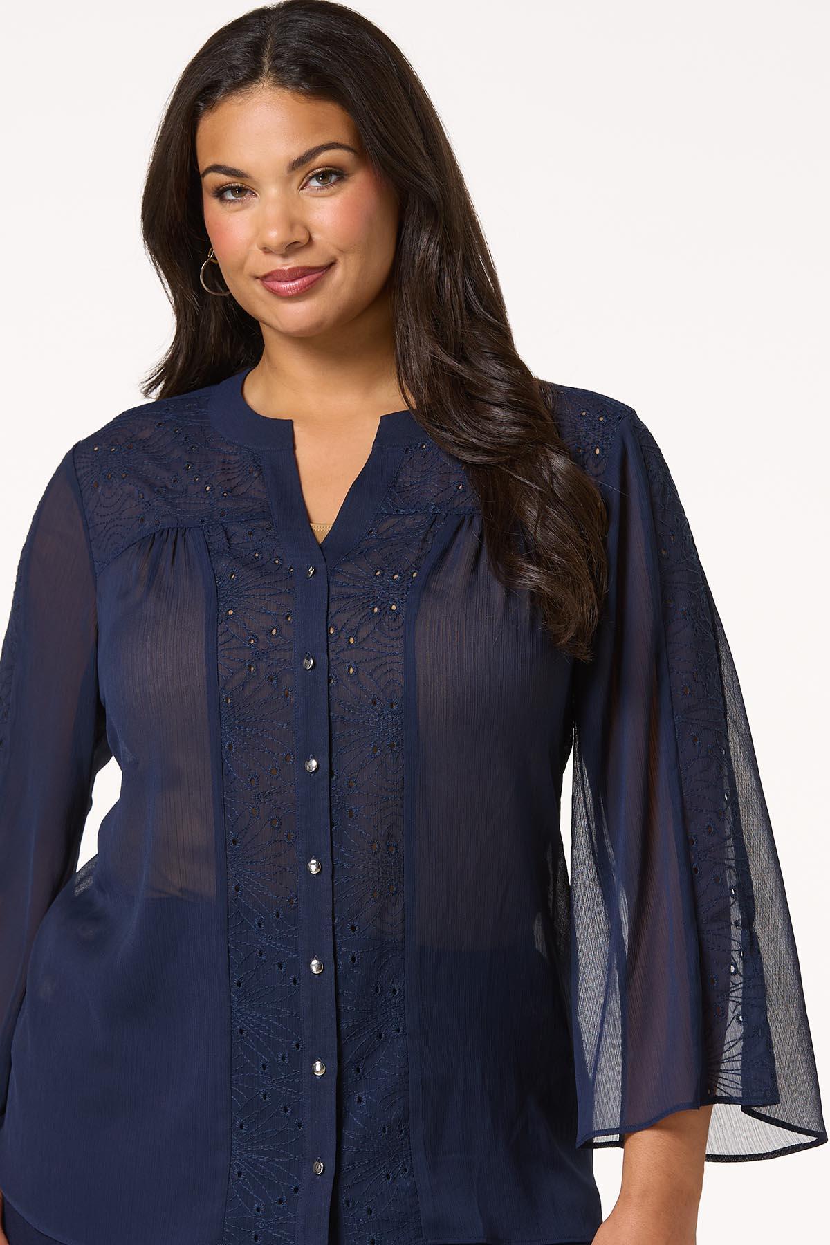  Cato Fashions | Cato Plus Size Navy Sheer Eyelet Shirt