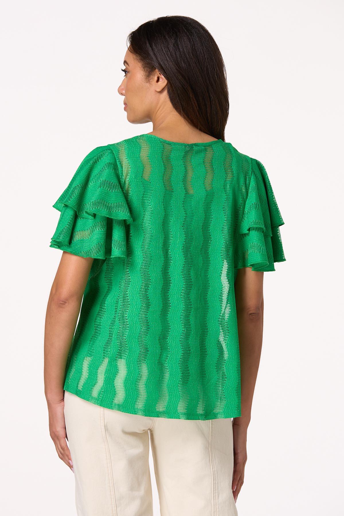 Cato Fashions | Cato Green Textured Flutter Sleeve Top