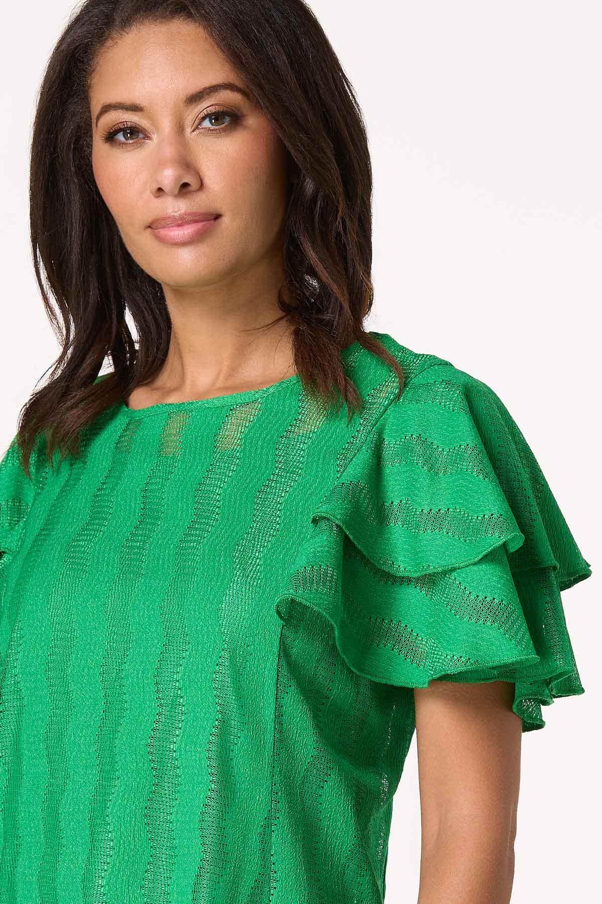 Cato Fashions | Cato Green Textured Flutter Sleeve Top
