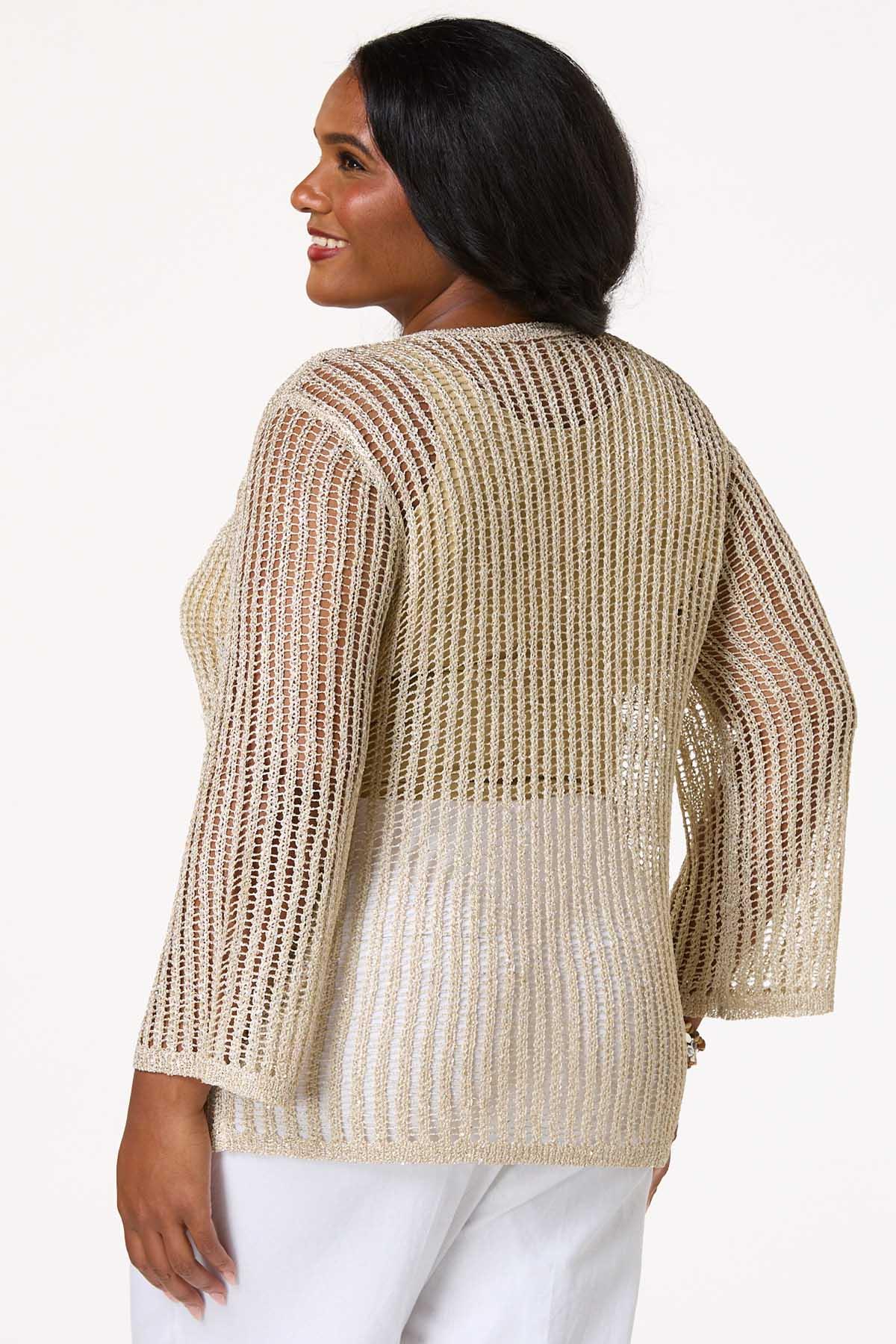  Cato Fashions | Cato Plus Size Open Knit Sequin Yarn Sweater