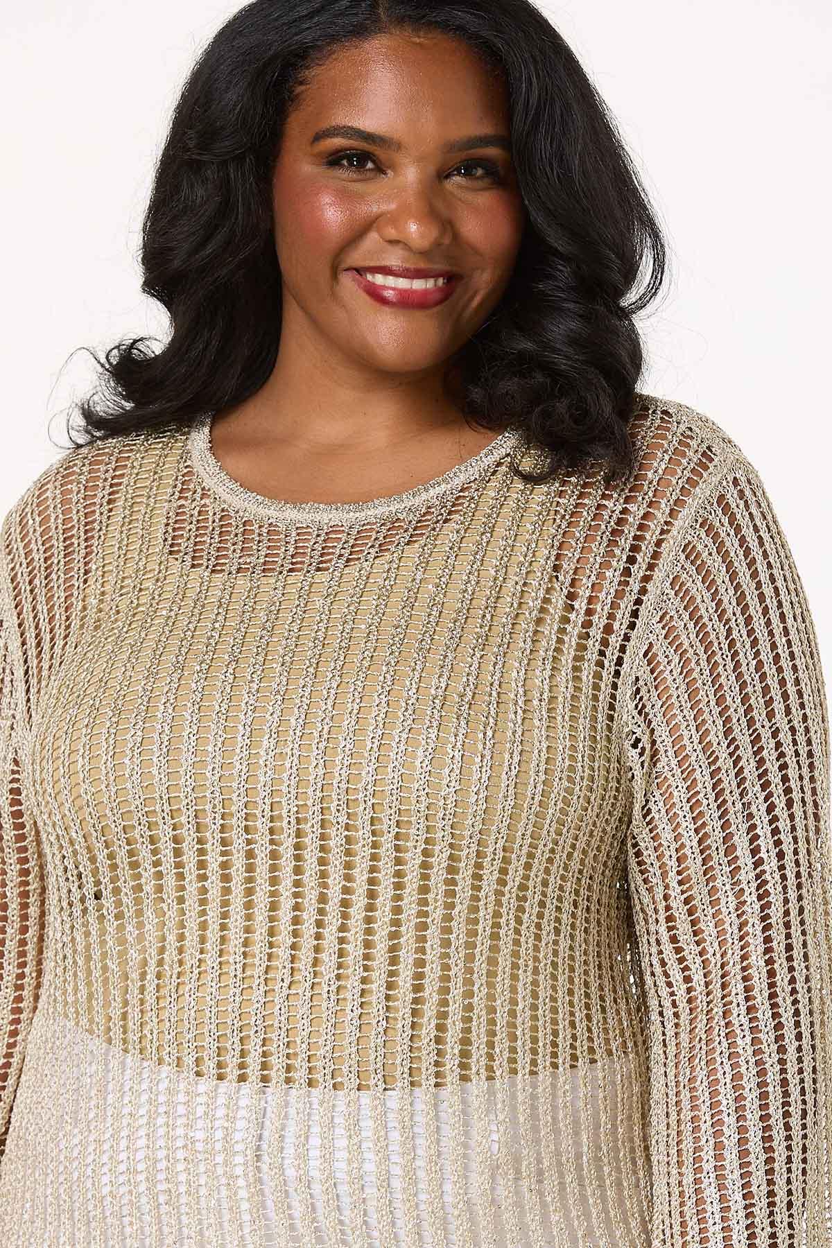  Cato Fashions | Cato Plus Size Open Knit Sequin Yarn Sweater