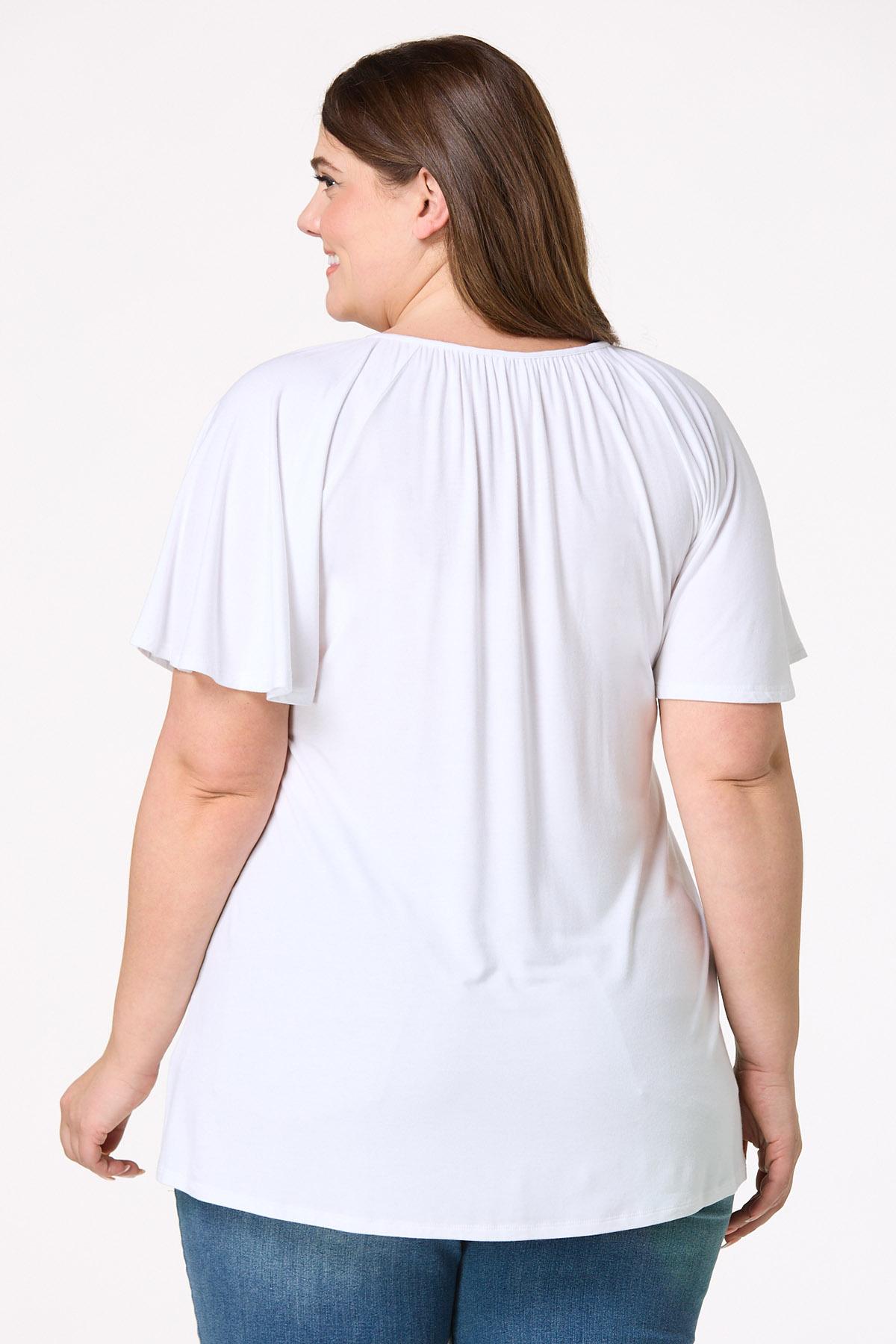  Cato Fashions | Cato Plus Size Flowy White V- Neck Top