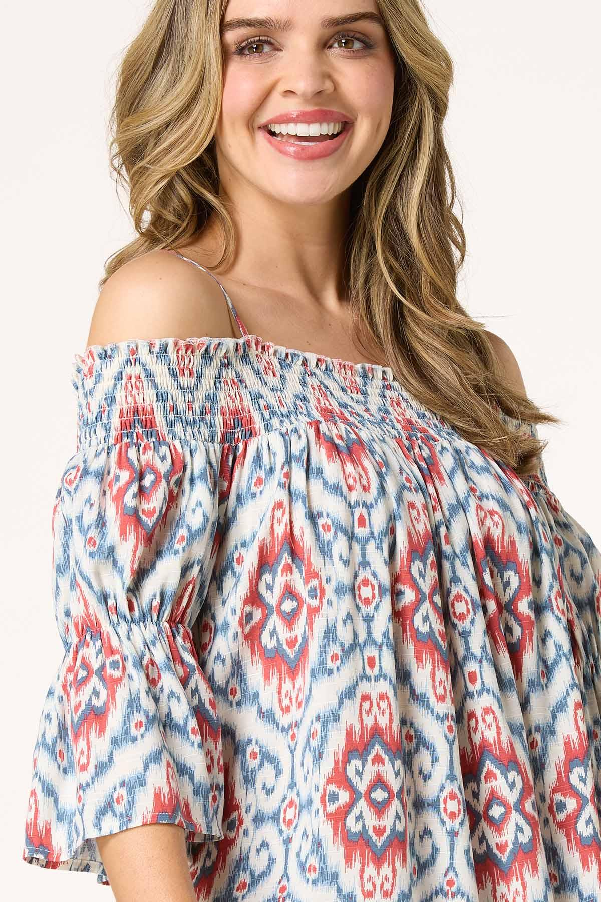 Cato Fashions | Cato Smocked Cold Shoulder Poet Top