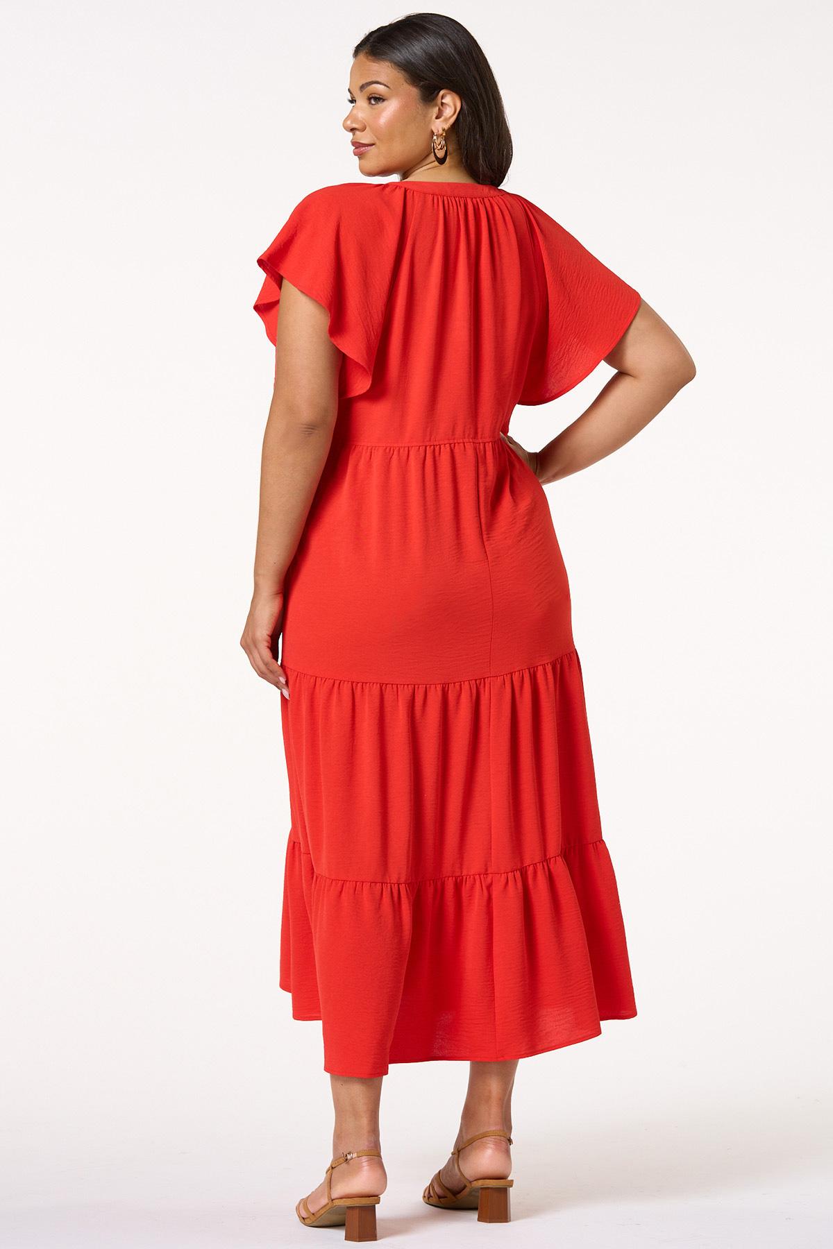  Cato Fashions | Cato Plus Size Tiered Flutter Sleeve Midi Dress
