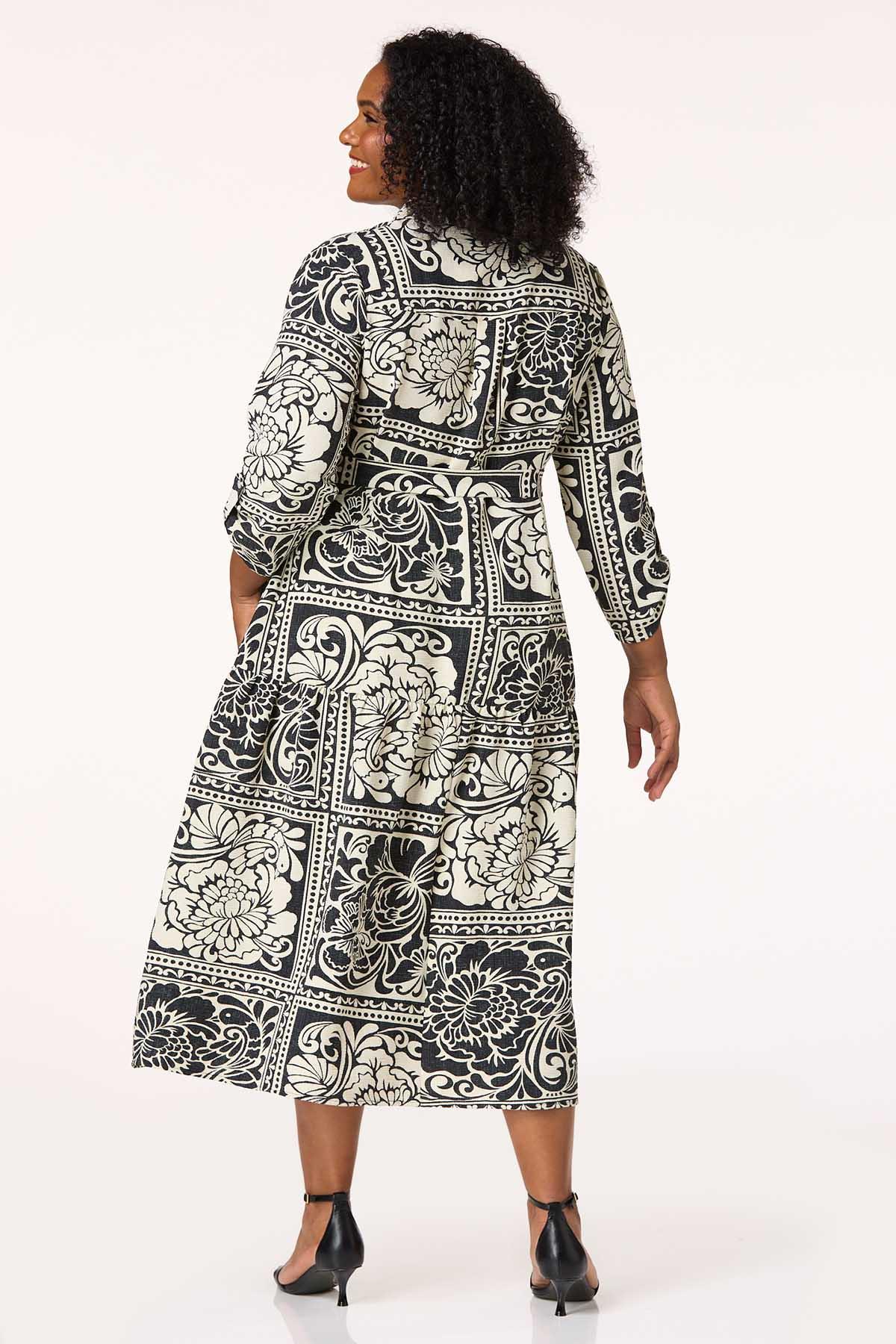  Cato Fashions | Cato Plus Size Contrast Floral Patchwork Midi Dress
