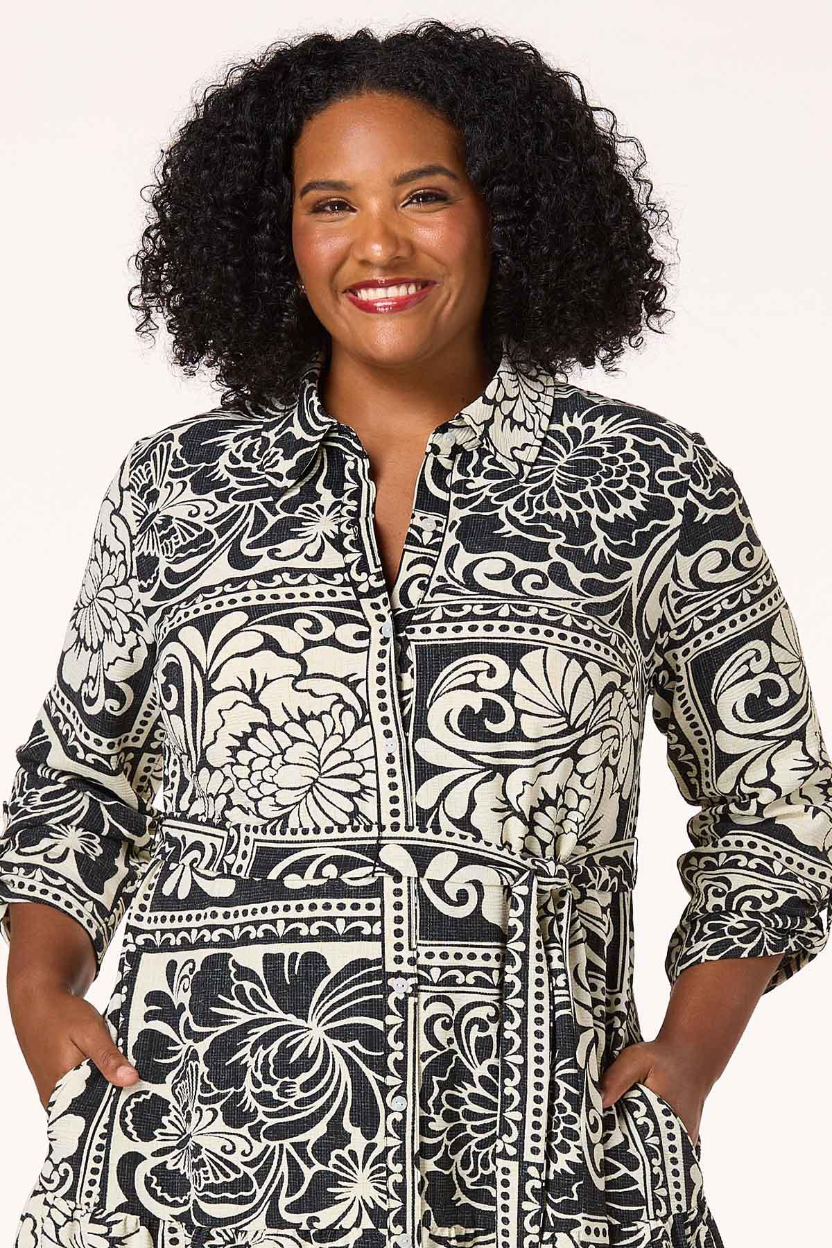  Cato Fashions | Cato Plus Size Contrast Floral Patchwork Midi Dress