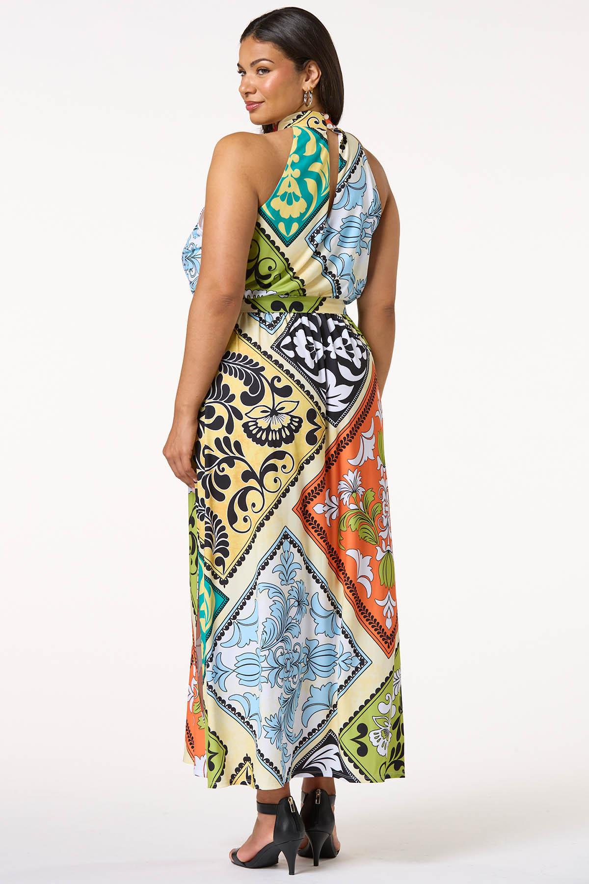  Cato Fashions | Cato Plus Petite Twist Neck Patch Print Maxi Dress