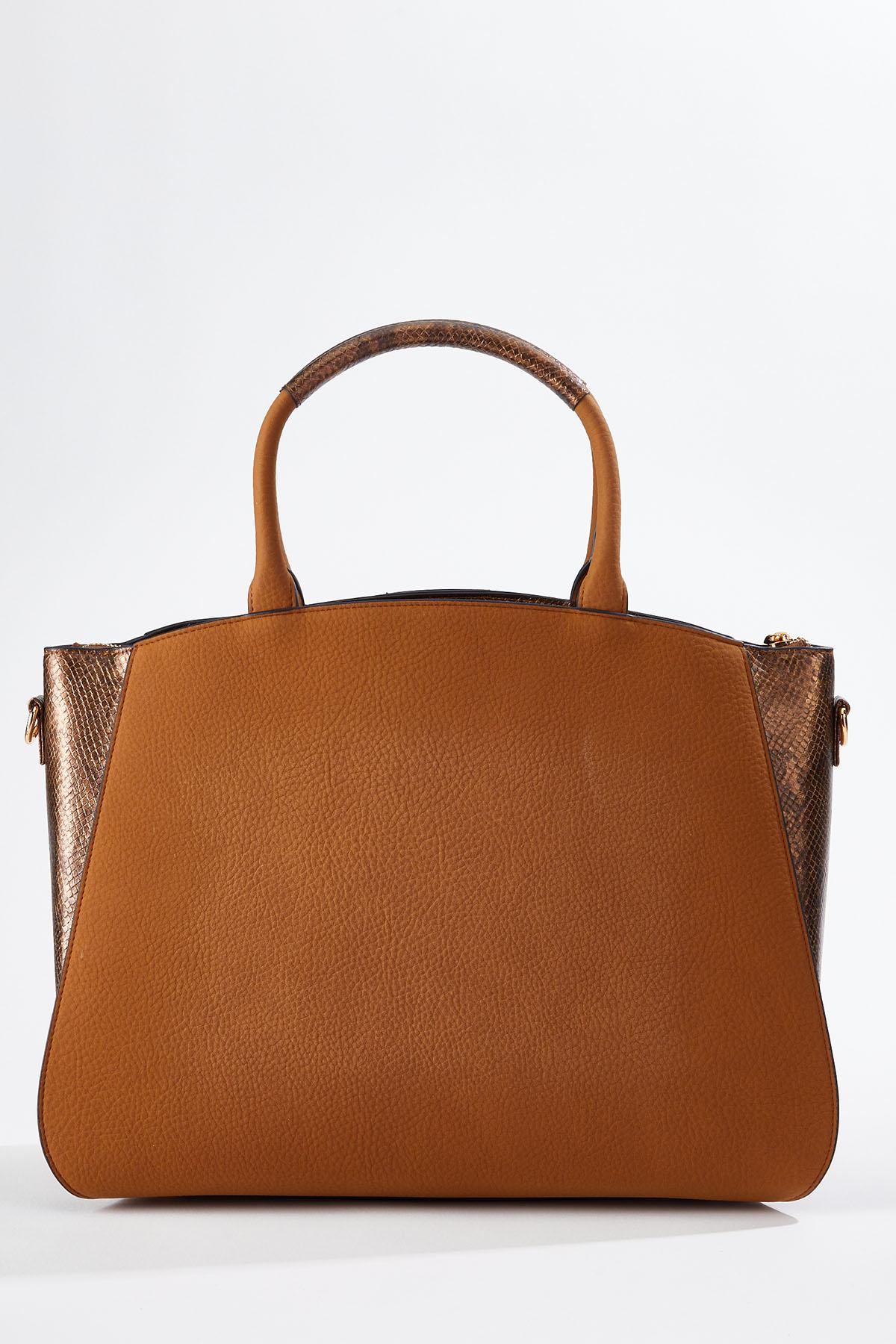  Cato Fashions | Cato Hammered Ring Mixed Media Satchel