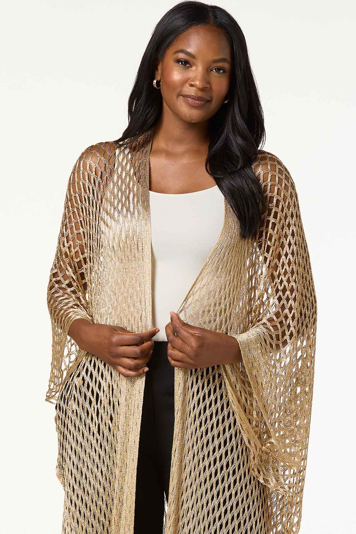  Cato Fashions | Cato Open Weave Metallic Cover- Up