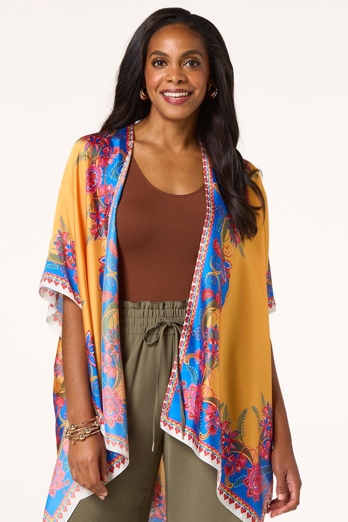 Cato Fashions | Cato Floral Placement Silky Kimono