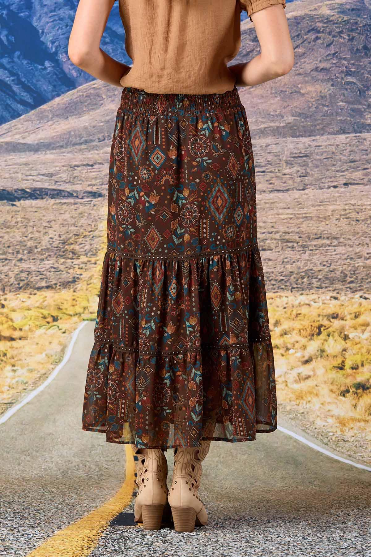 Cato Fashions | Cato Printed Stud Trim Midi Skirt