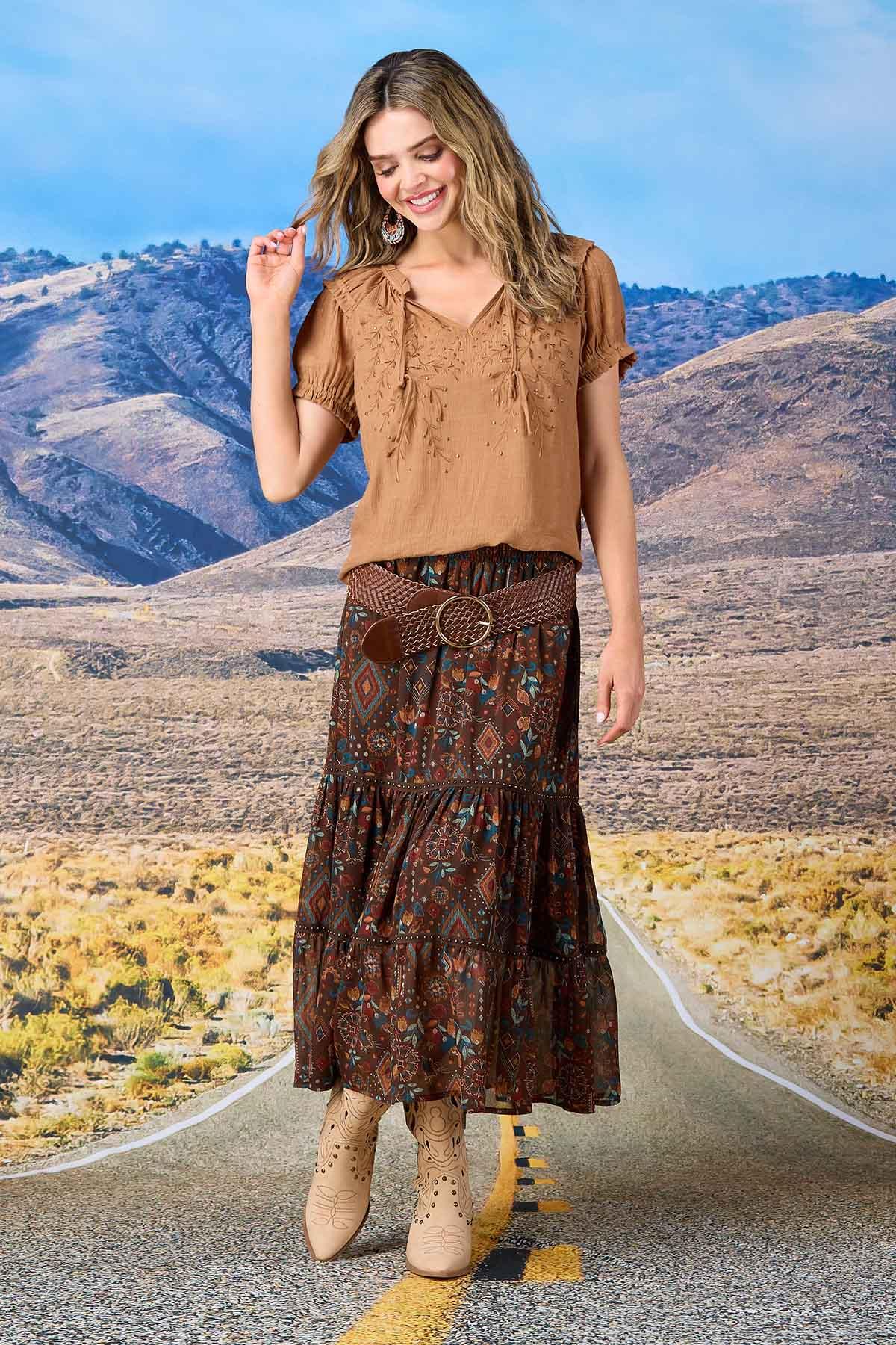 【COLOR iN ID】String Midi Skirt Cato Fashions | Cato Printed Stud Trim Midi Skirt