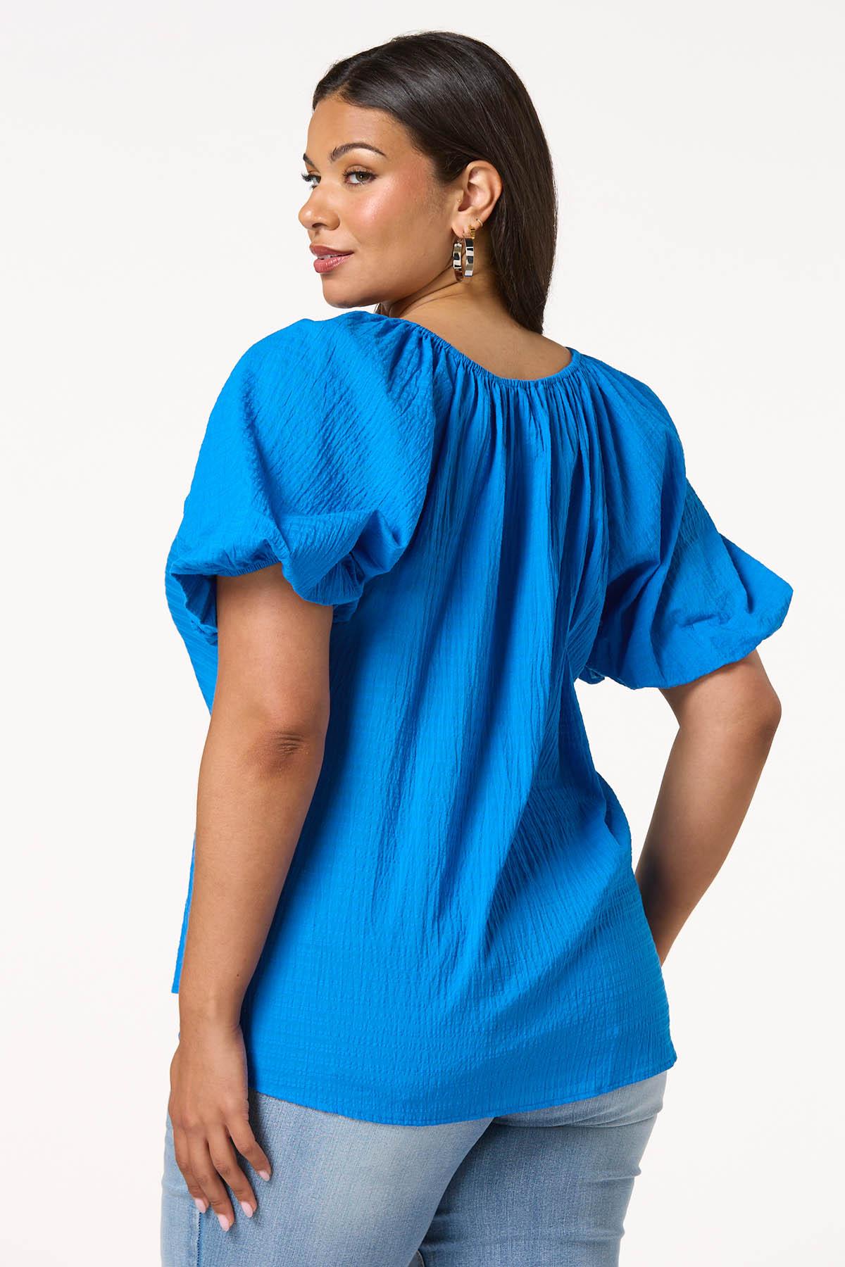  Cato Fashions | Cato Plus Size Check Textured Puff Sleeve Top