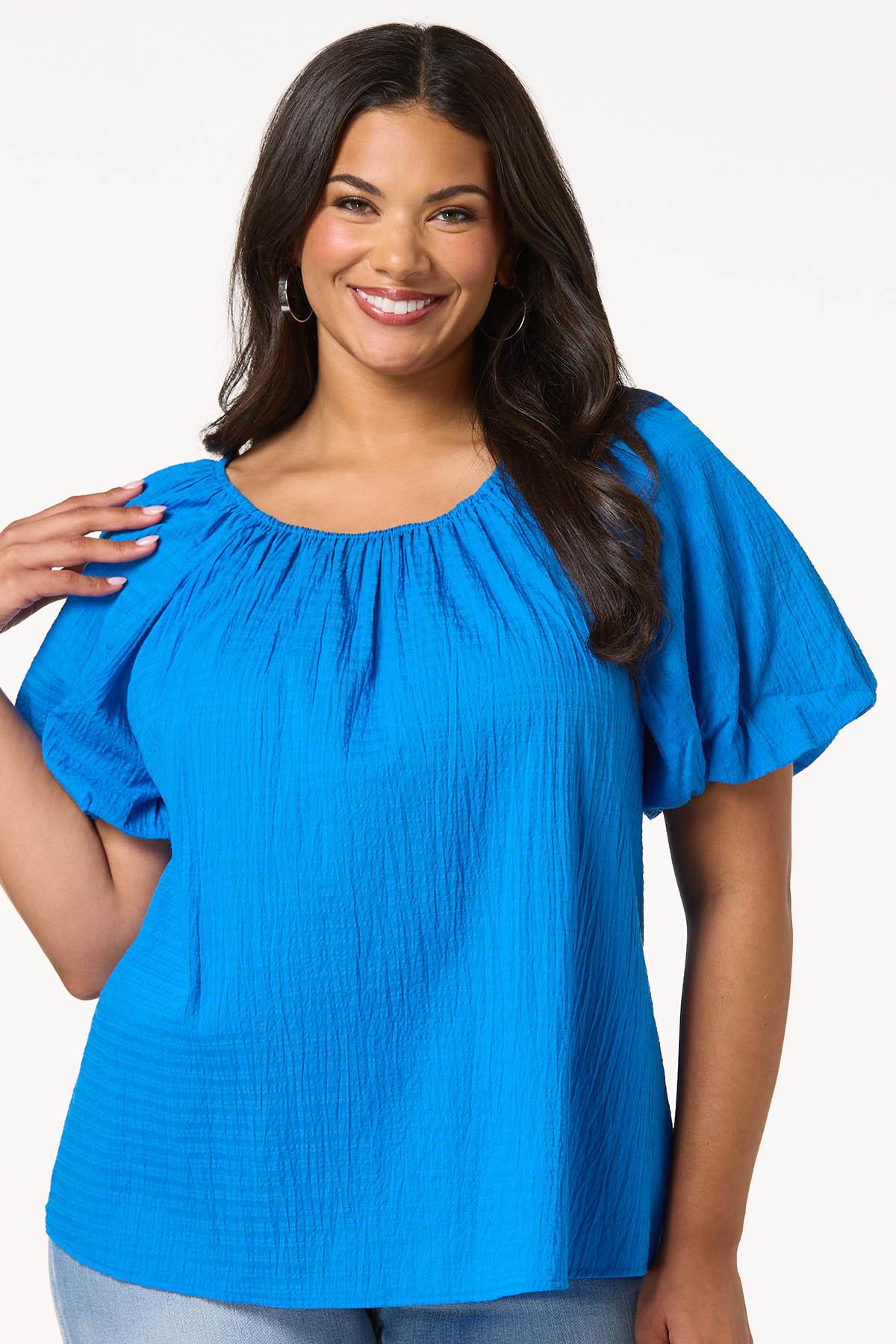  Cato Fashions | Cato Plus Size Check Textured Puff Sleeve Top