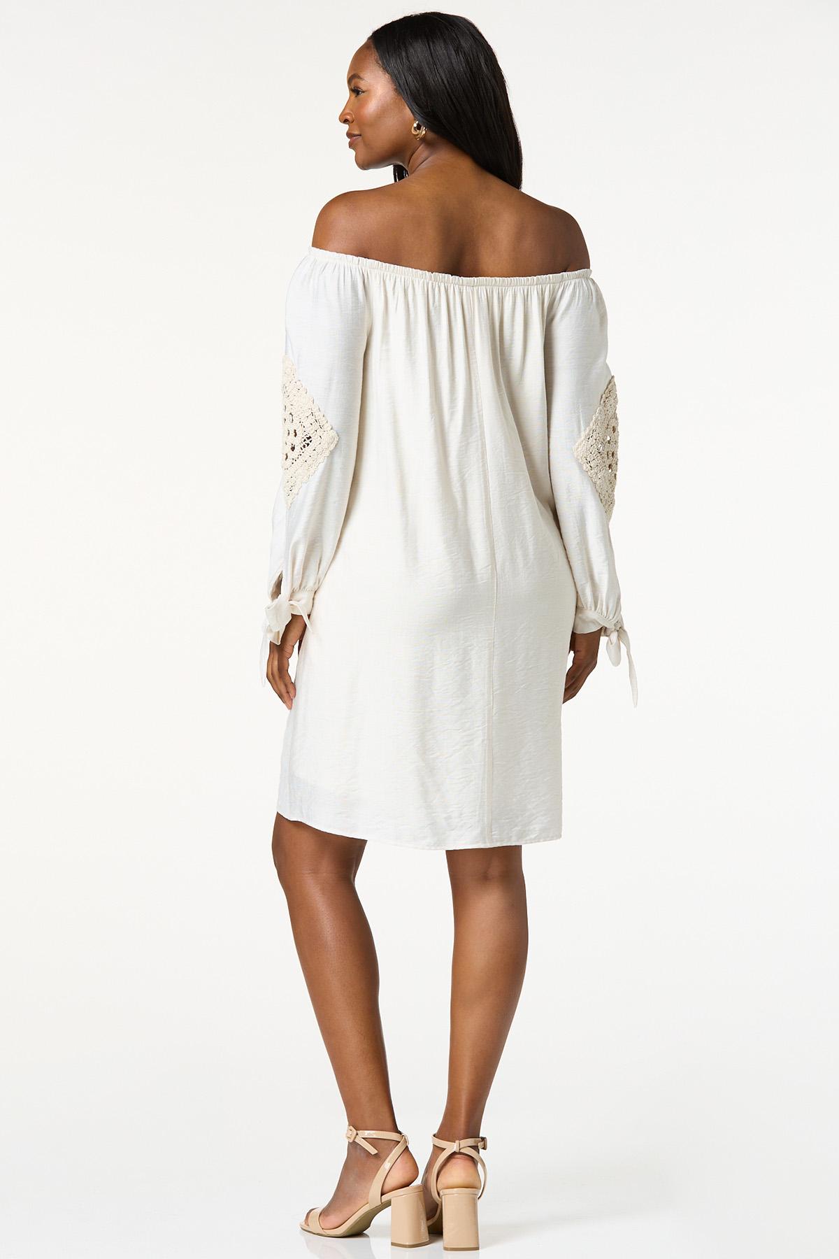  Cato Fashions | Cato Beige Crochet Trim Off Shoulder Dress