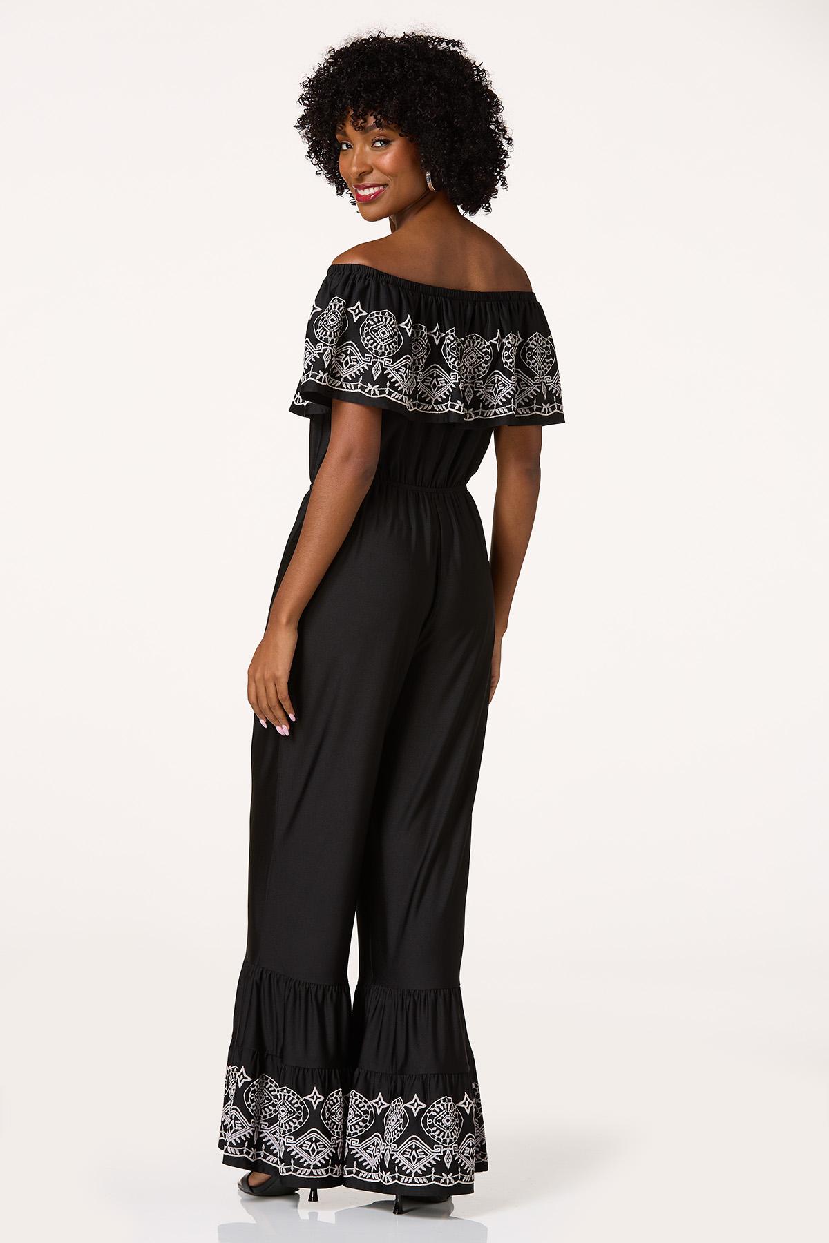  Cato Fashions | Cato Flounced Off Shoulder Embroidered Jumpsuit