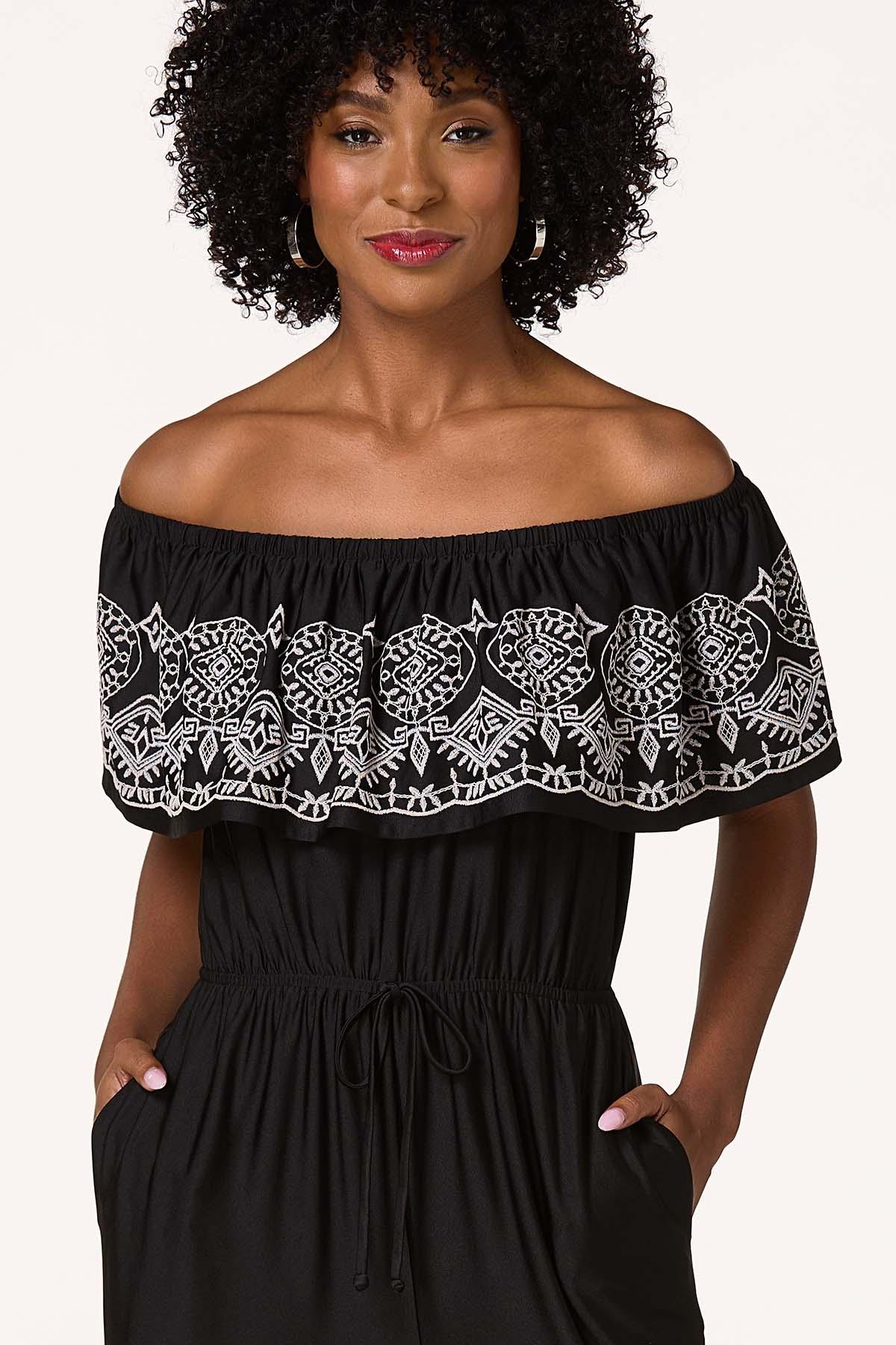  Cato Fashions | Cato Flounced Off Shoulder Embroidered Jumpsuit