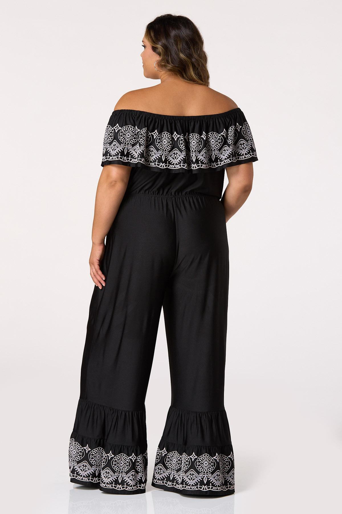  Cato Fashions | Cato Plus Size Flounced Off Shoulder Embroidered Jumpsuit