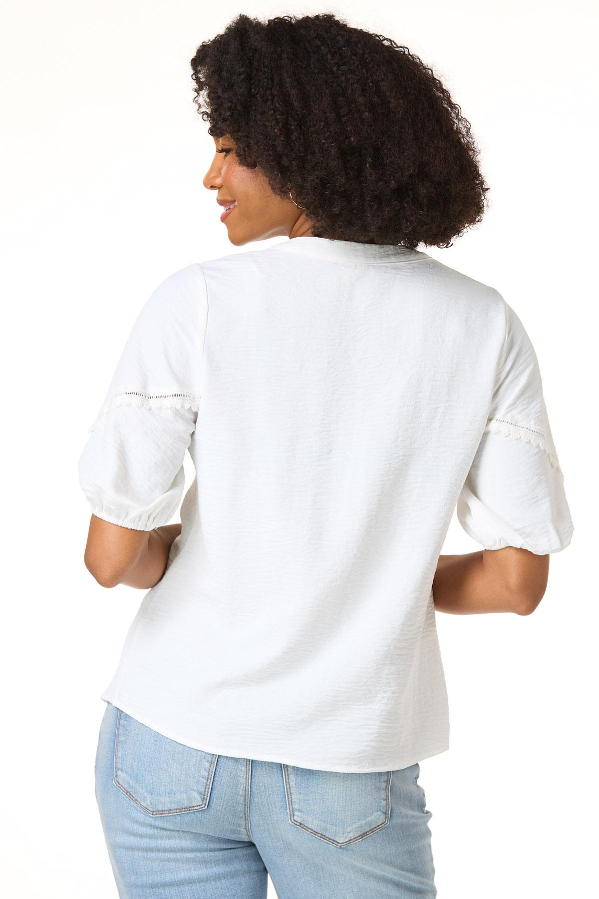 Cato Fashions | Cato Crochet Trim Button Down Top