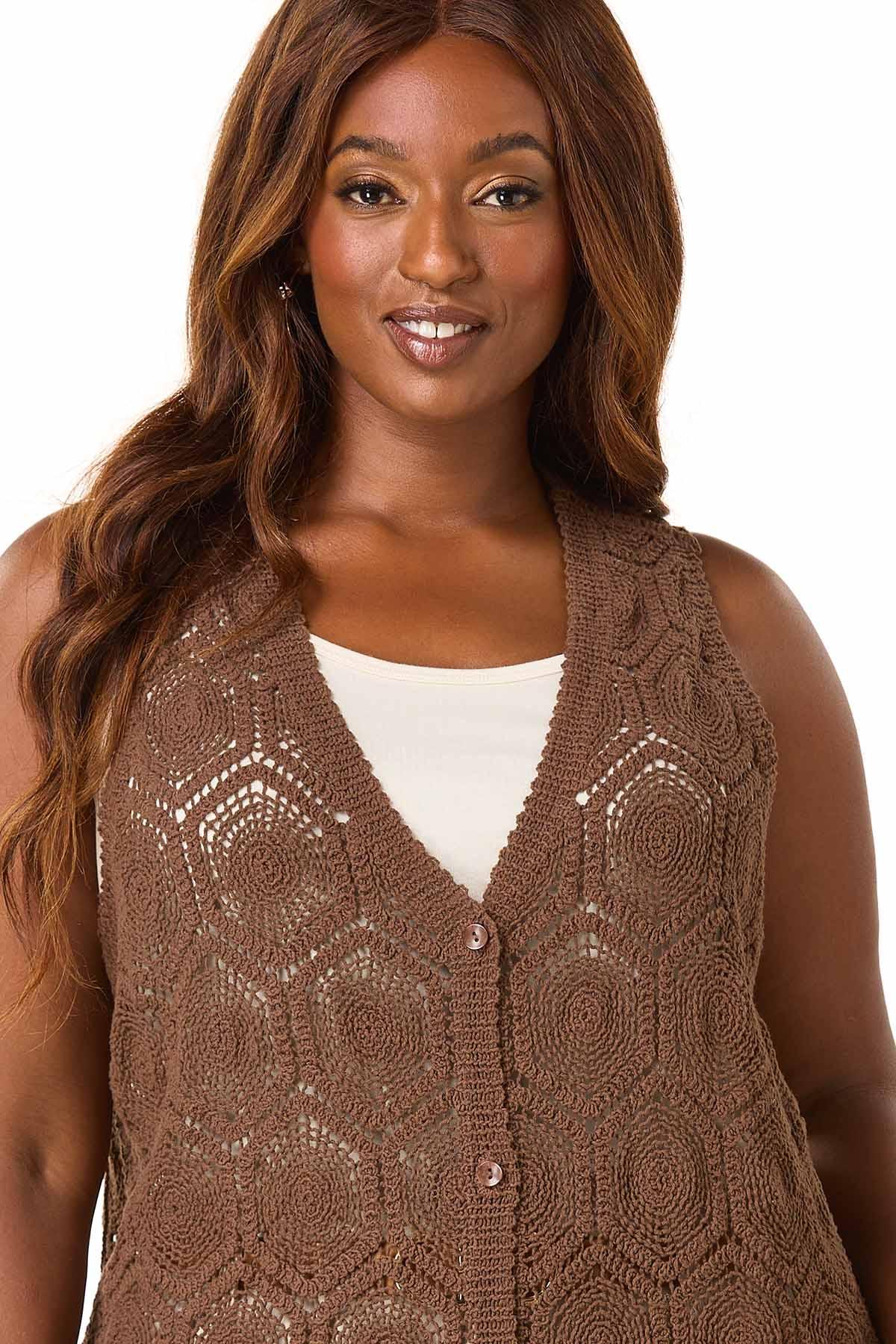 Cato Fashions | Cato Plus Size Button Front Crochet Vest