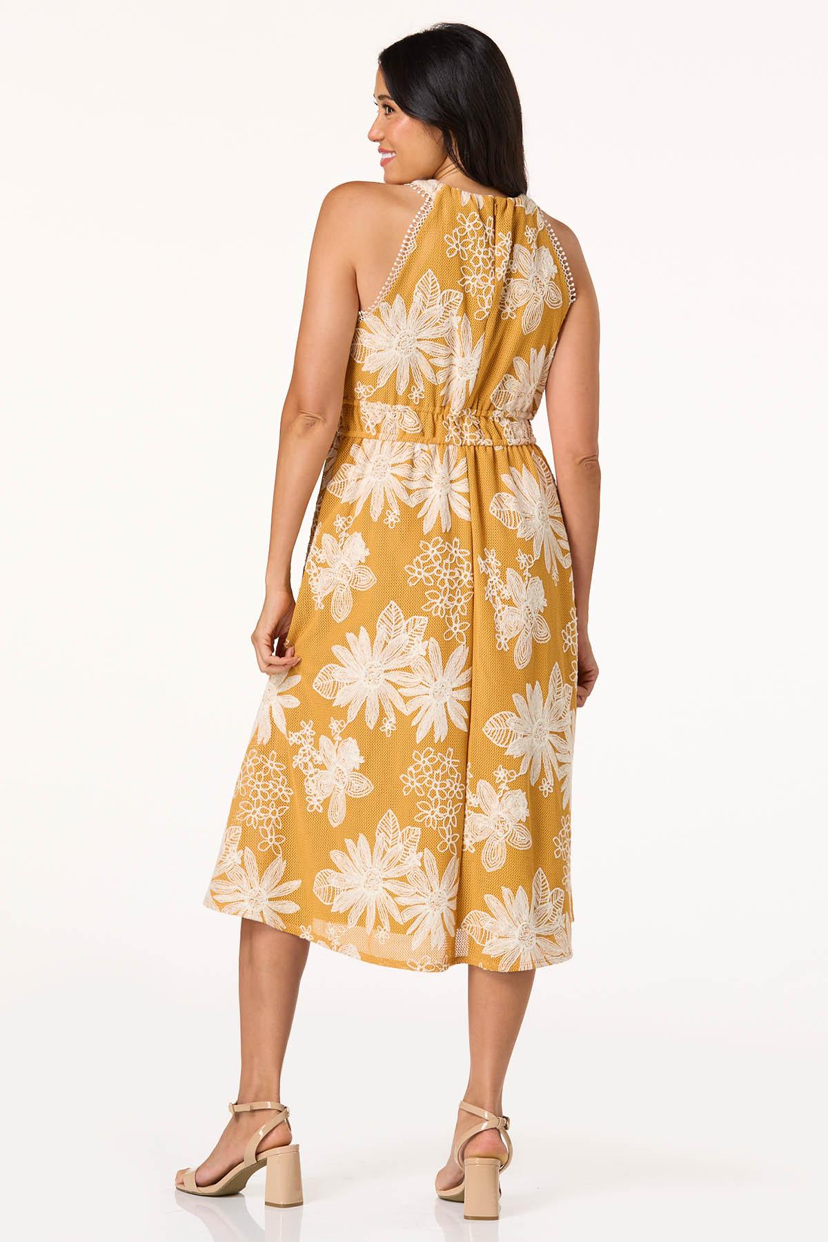Cato Fashions | Cato Golden Embroidered Mesh Midi Dress