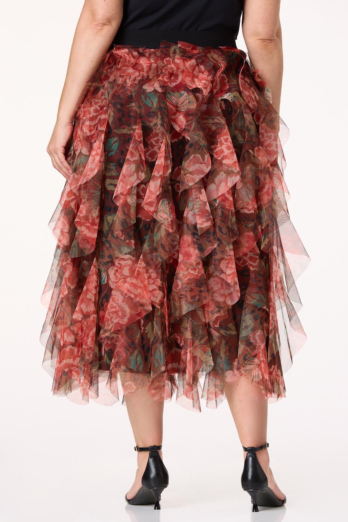  Cato Fashions | Cato Plus Size Floral Ruffled Mesh Skirt