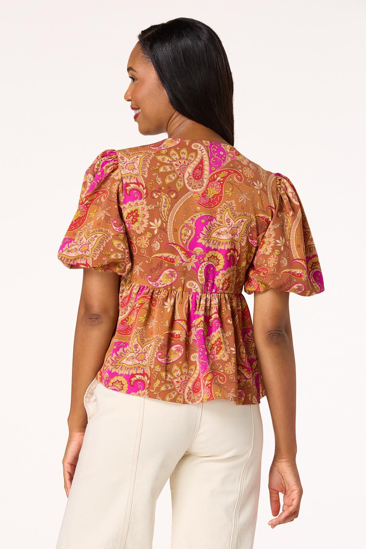  Cato Fashions | Cato Tie Front Paisley Peplum Top