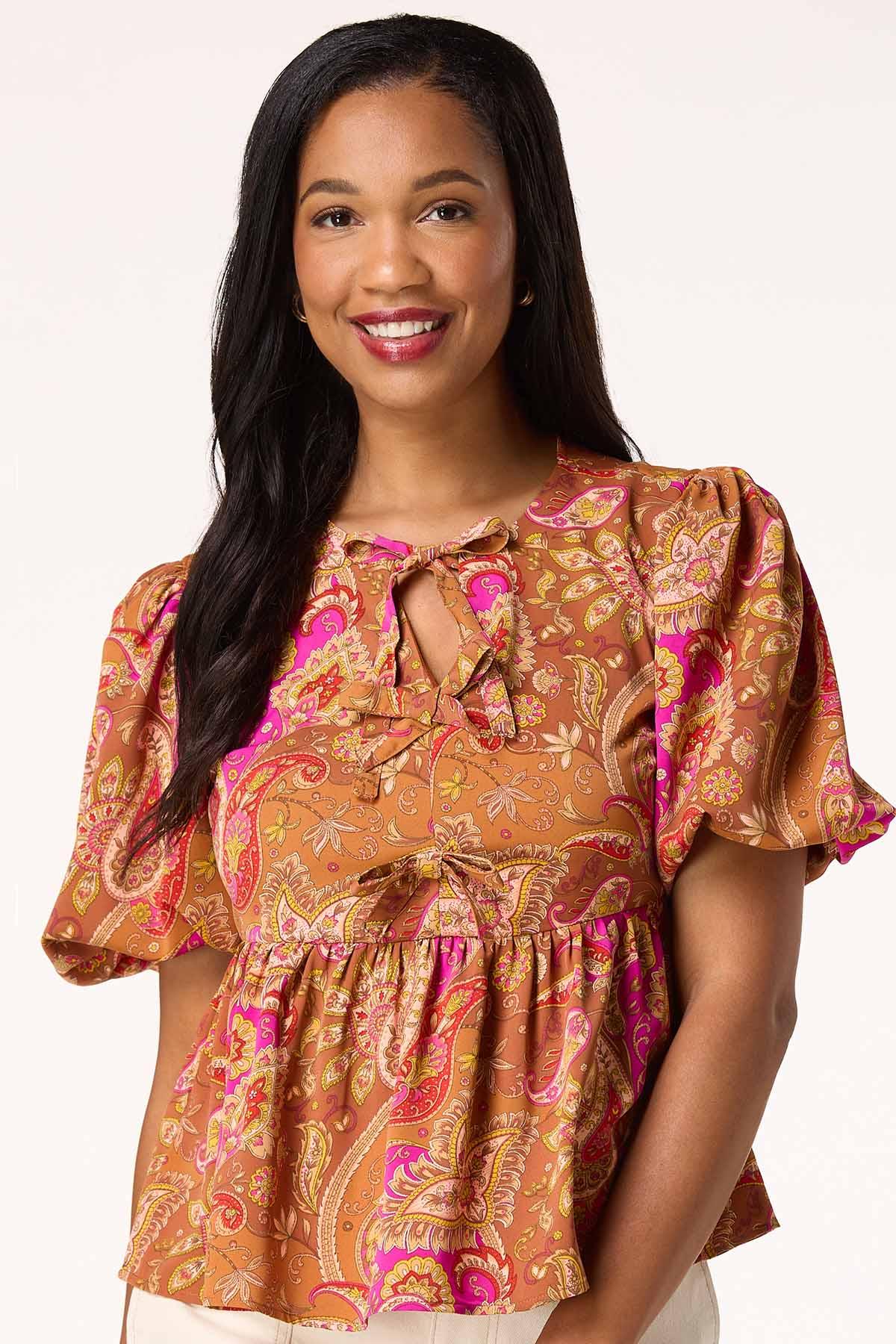  Cato Fashions | Cato Tie Front Paisley Peplum Top