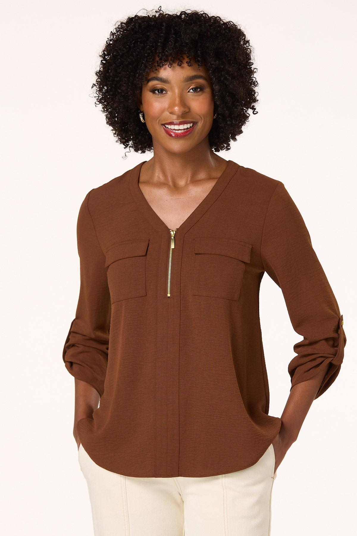 Cato Fashions | Cato Solid Zip Equipment Top