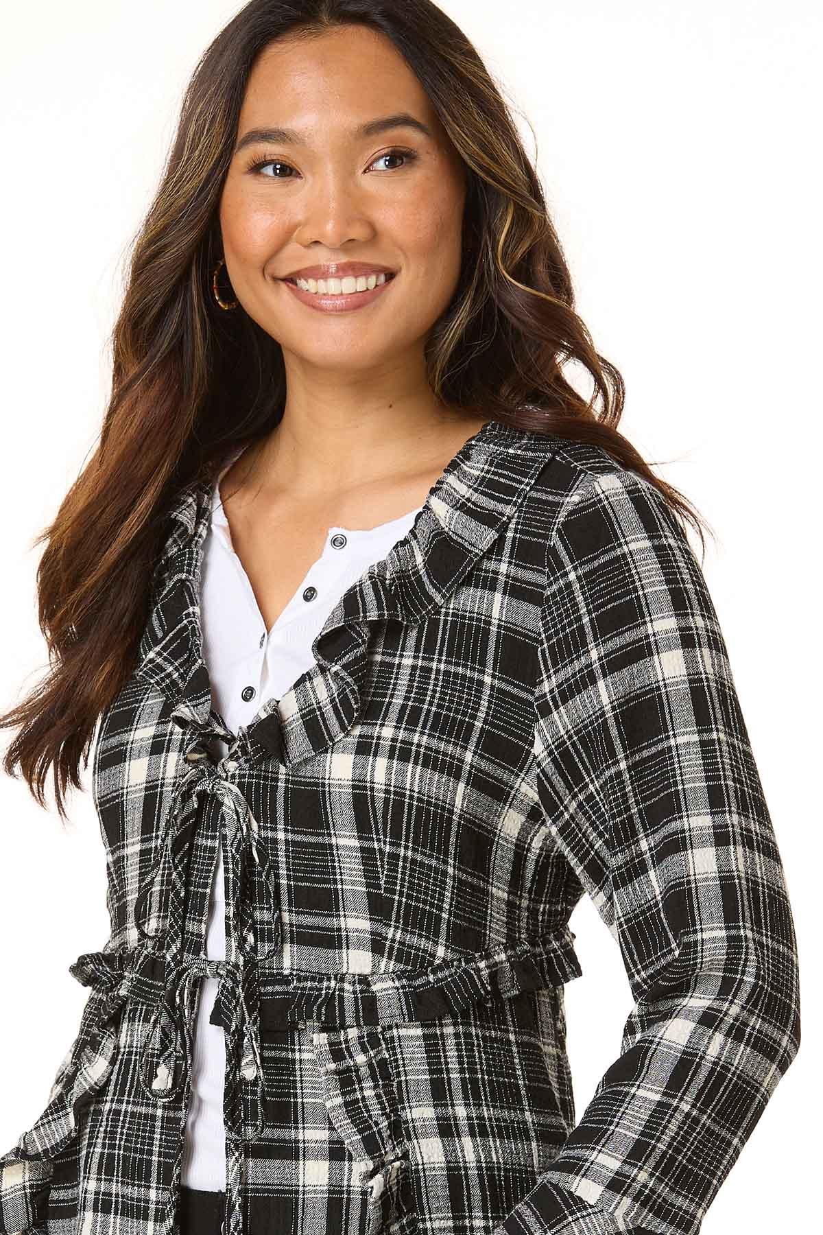  Cato Fashions | Cato Plaid Ruffle Tie Front Topper