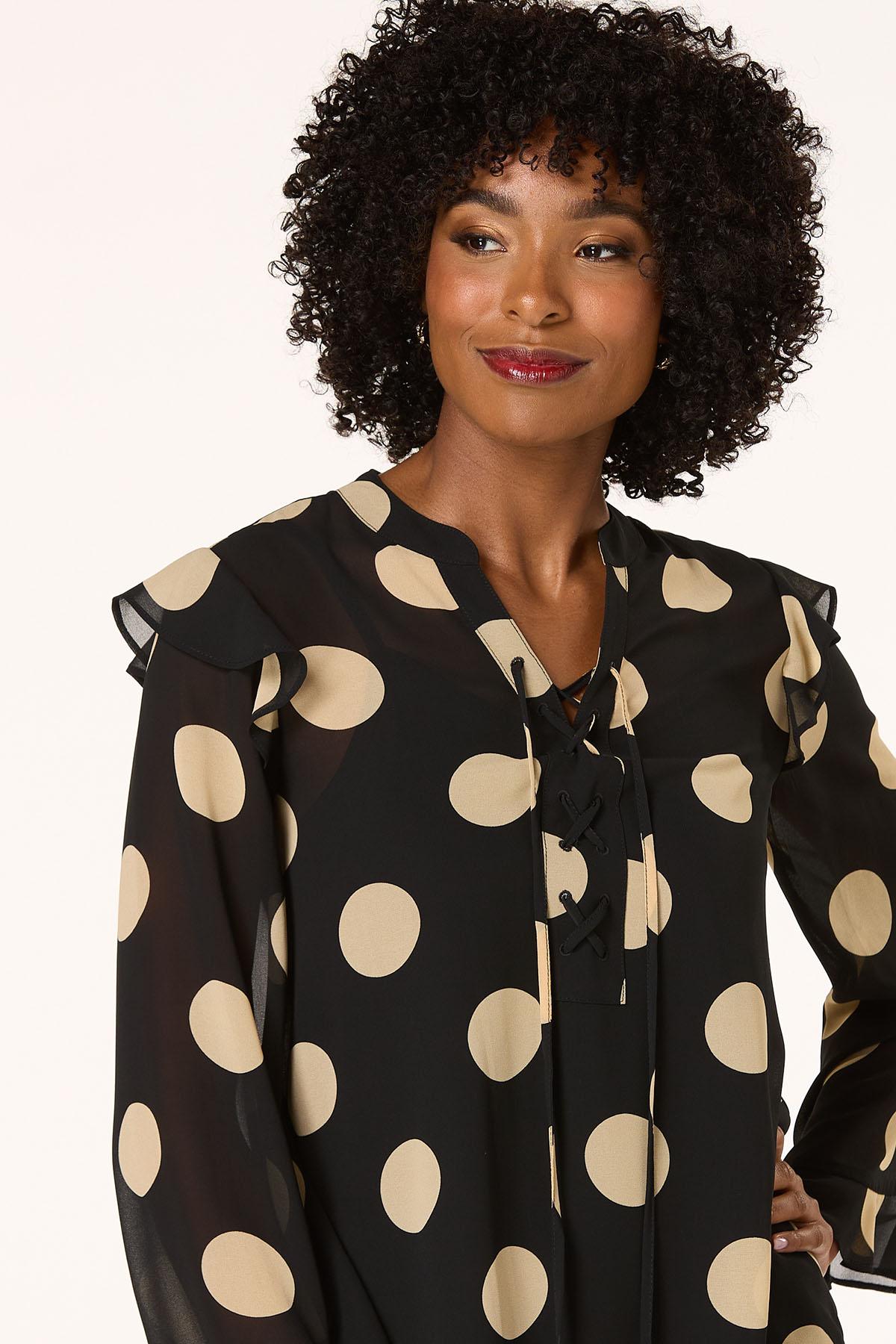Cato Fashions | Cato Lace Up Polka Dot Top