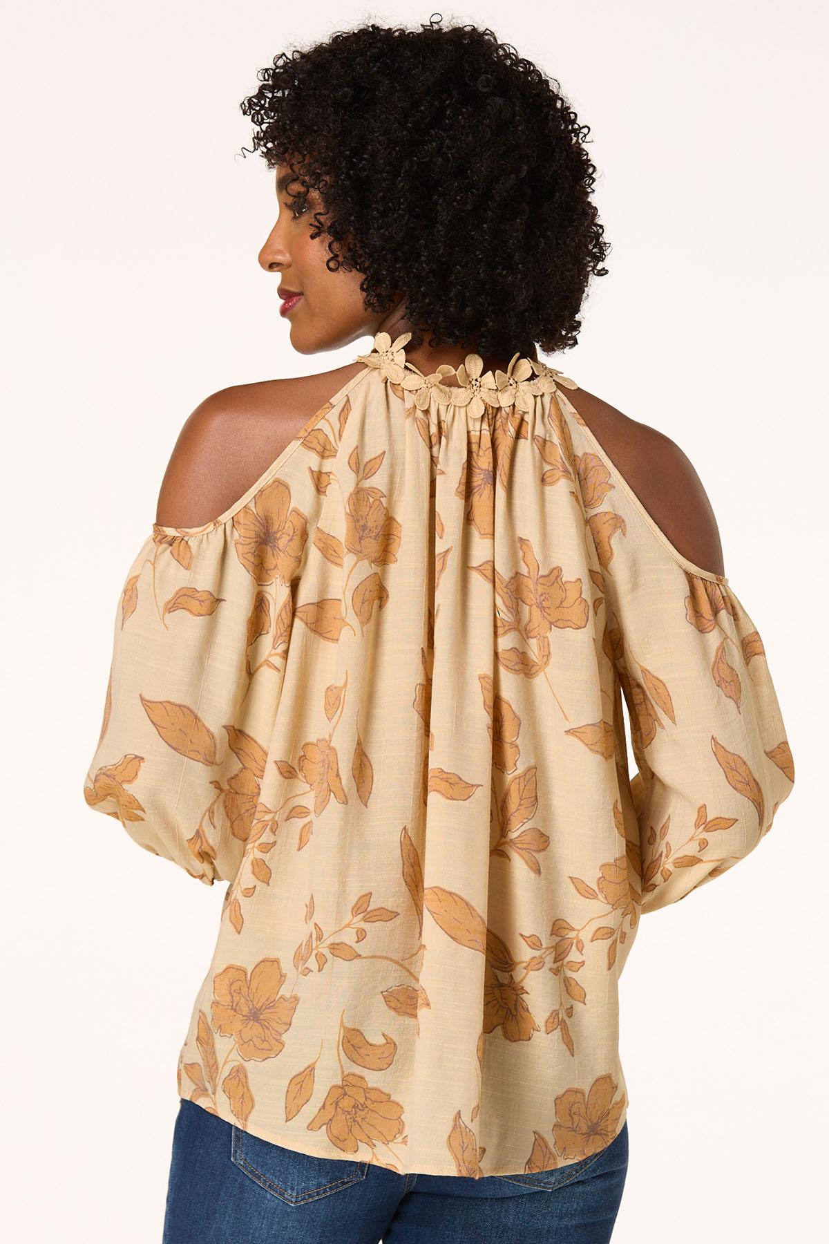 Cato Fashions | Cato Beige Floral Lace Trim Top
