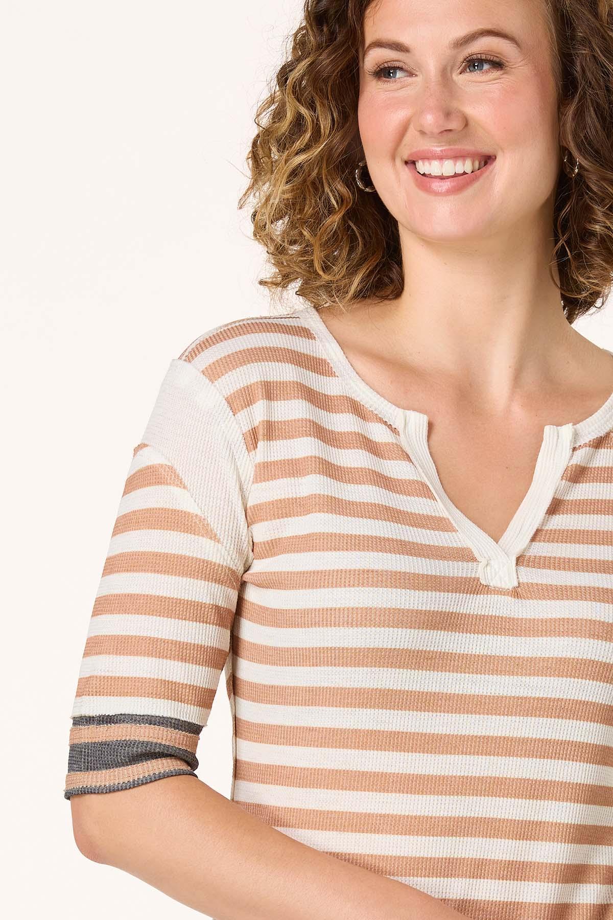 Cato Fashions | Cato Neutral Striped Baseball Top