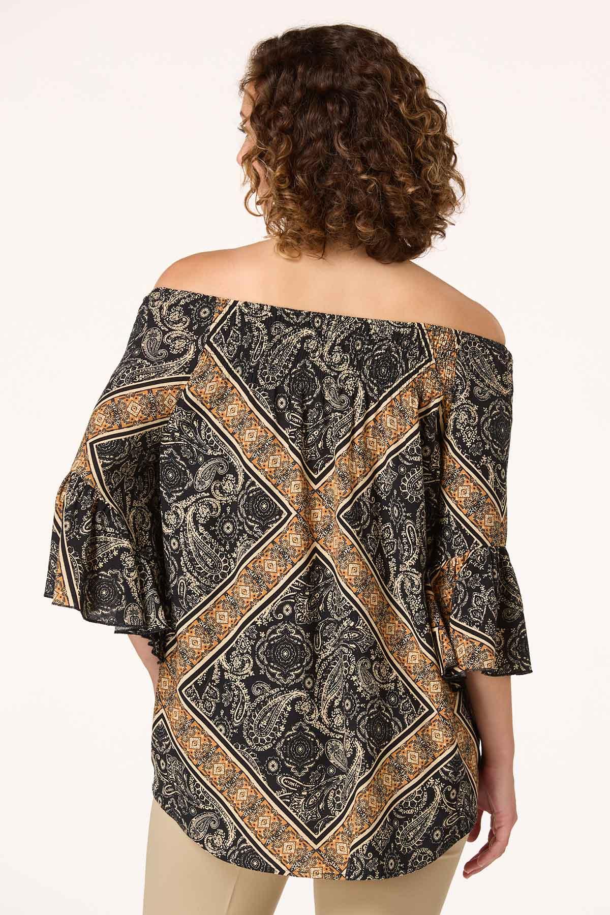  Cato Fashions | Cato Black Brown Patchwork Print Poet Top