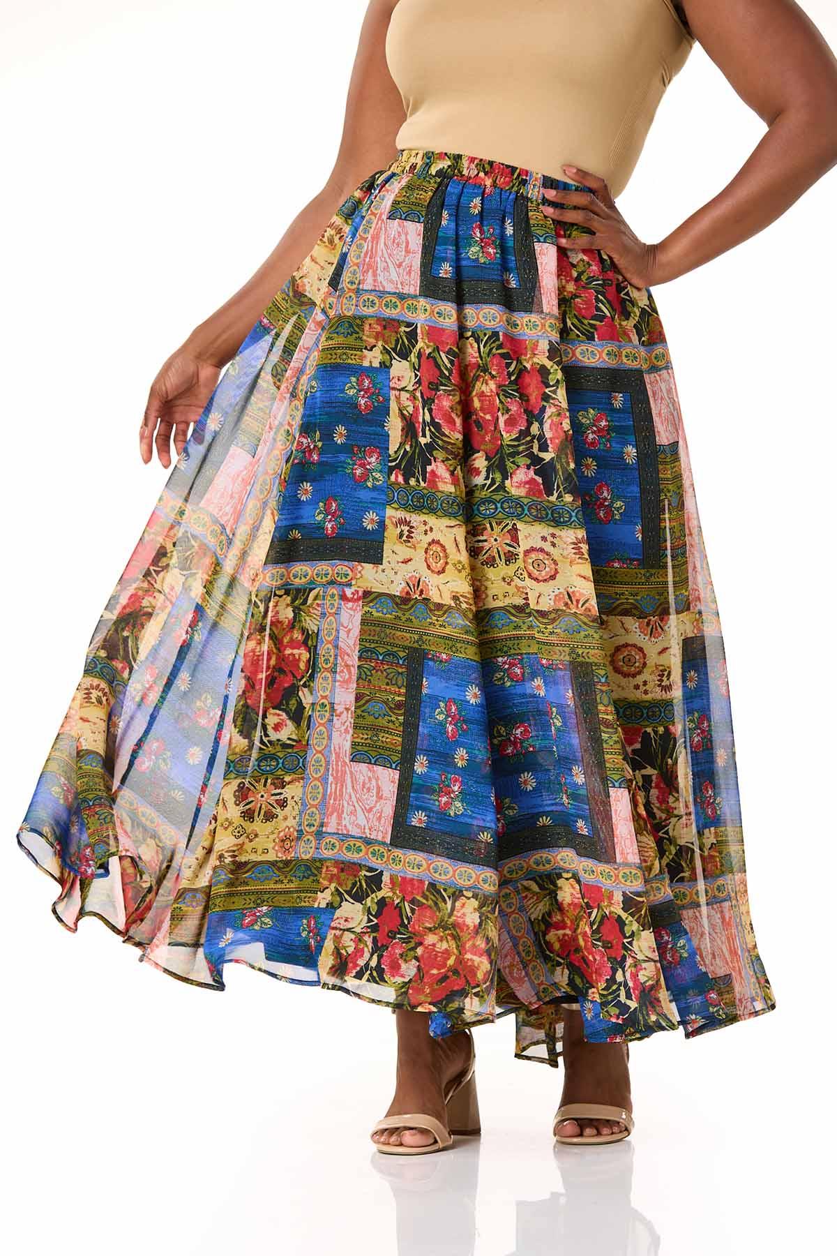  Cato Fashions | Cato Plus Size Patchwork Chiffon Maxi Skirt
