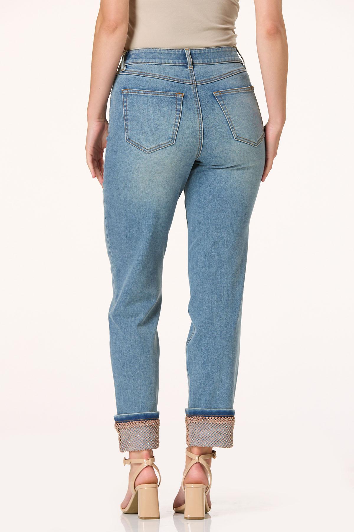 Cato Fashions | Cato Petite Rhinestone Mesh Cuffed Jeans