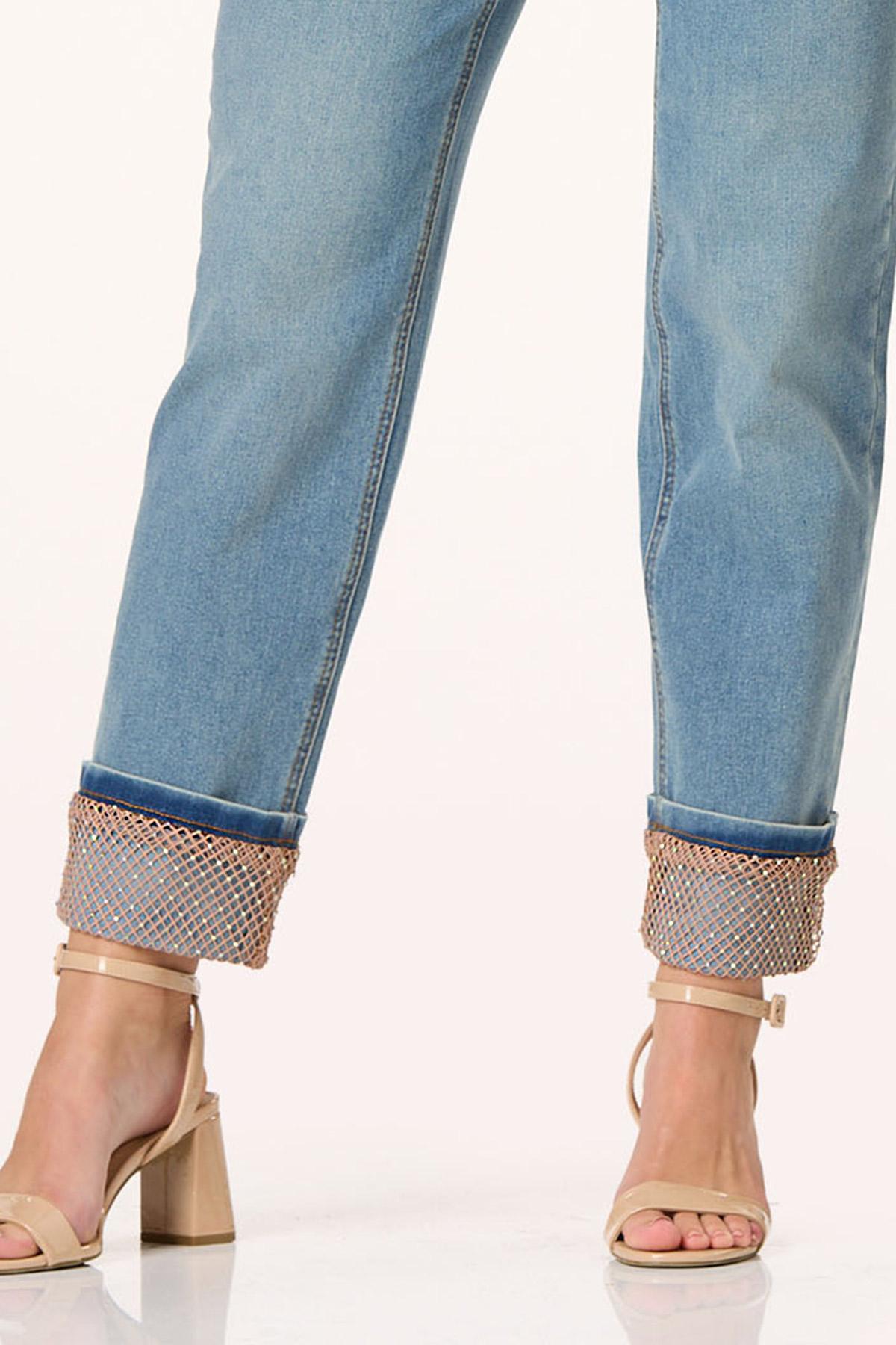 Cato Fashions | Cato Petite Rhinestone Mesh Cuffed Jeans