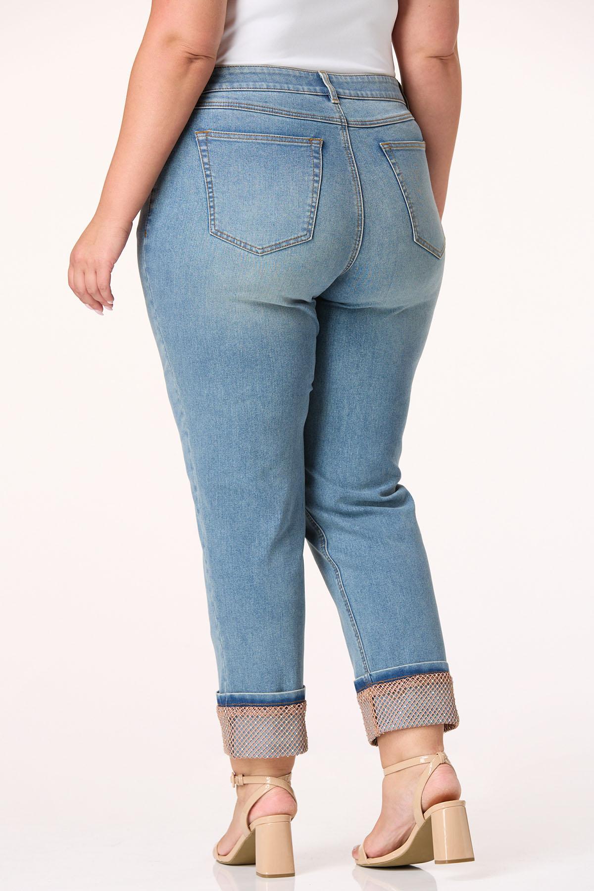  Cato Fashions | Cato Plus Size Rhinestone Mesh Cuffed Jeans