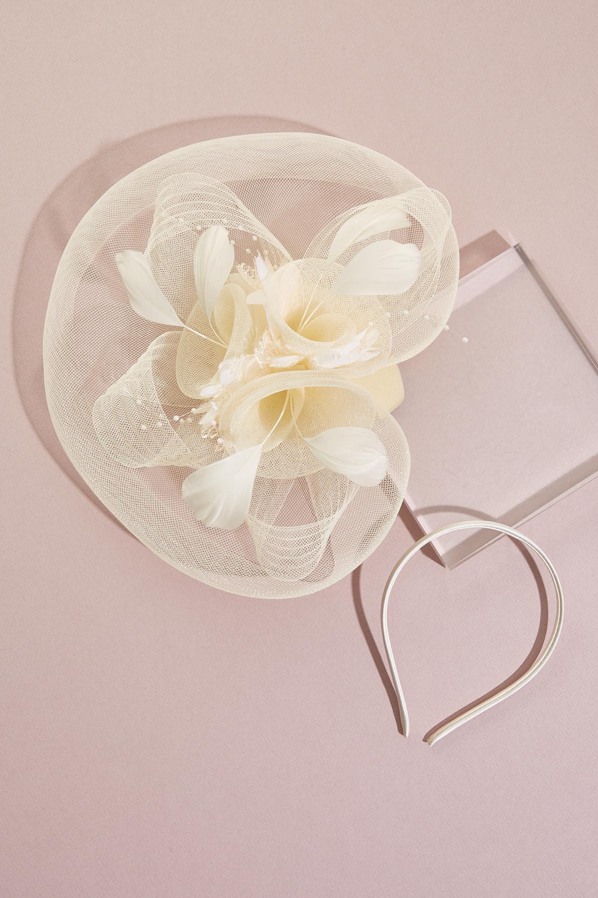 Cato Fashions | Cato Ivory Chiffon Flower Feather Fascinator
