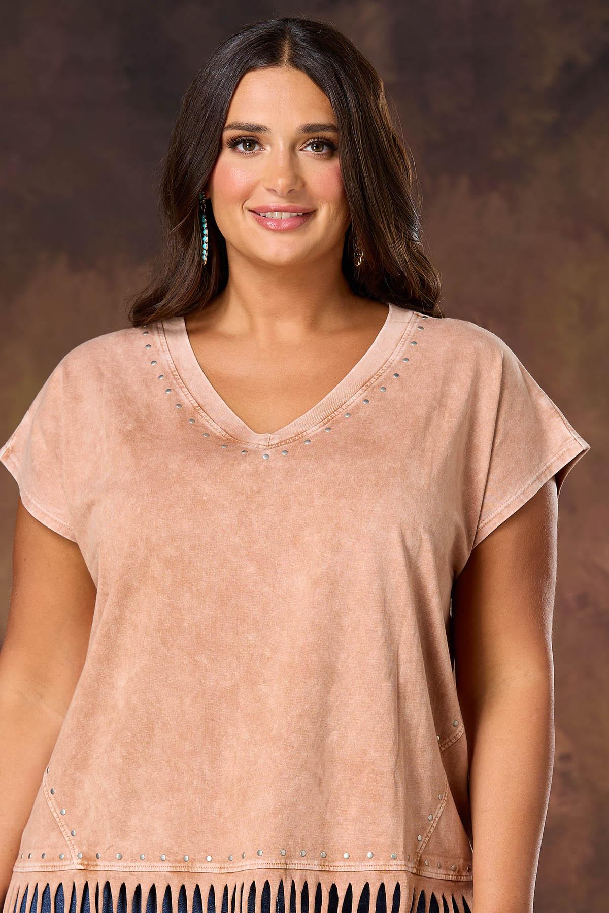  Cato Fashions | Cato Plus Size Stud Fringe Trim Tee