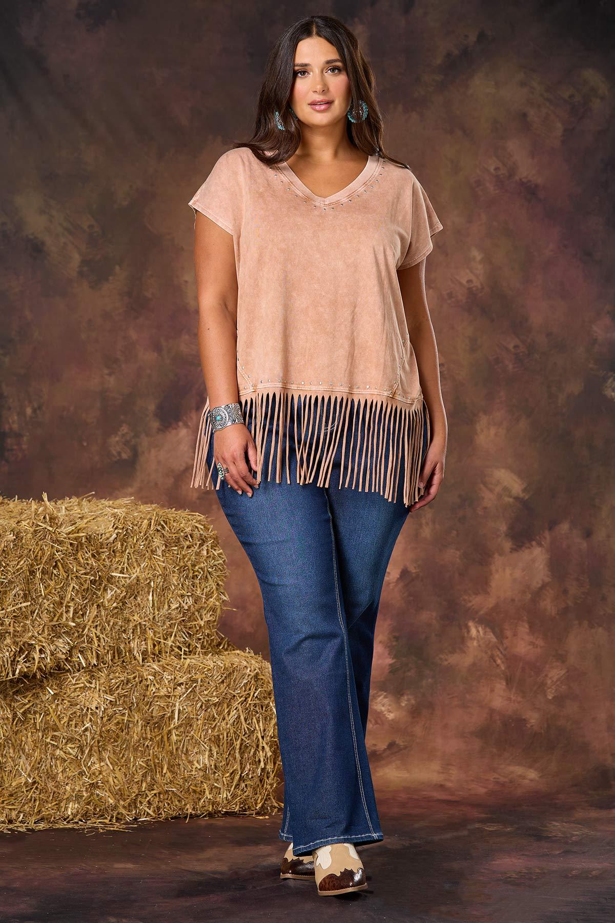  Cato Fashions | Cato Plus Size Stud Fringe Trim Tee