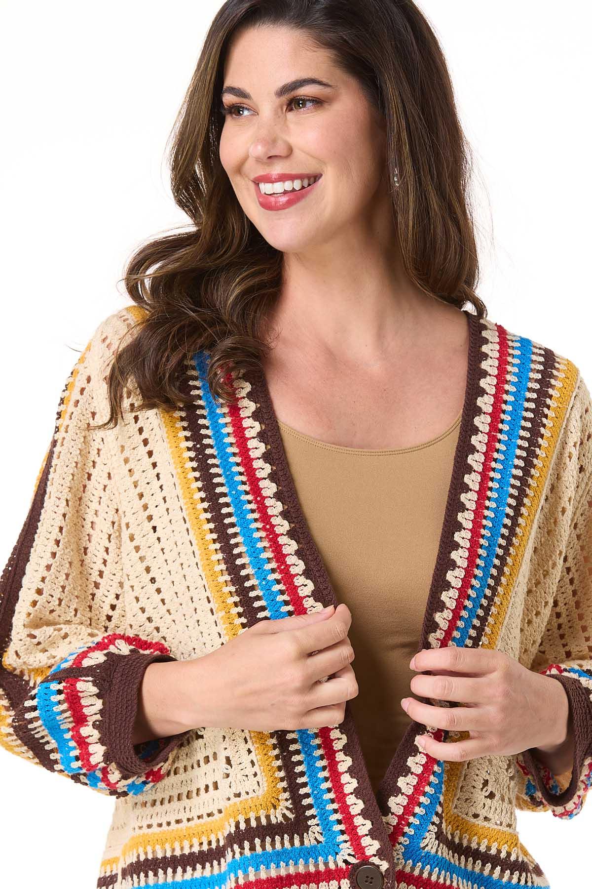  Cato Fashions | Cato Single Button Crochet Cardigan