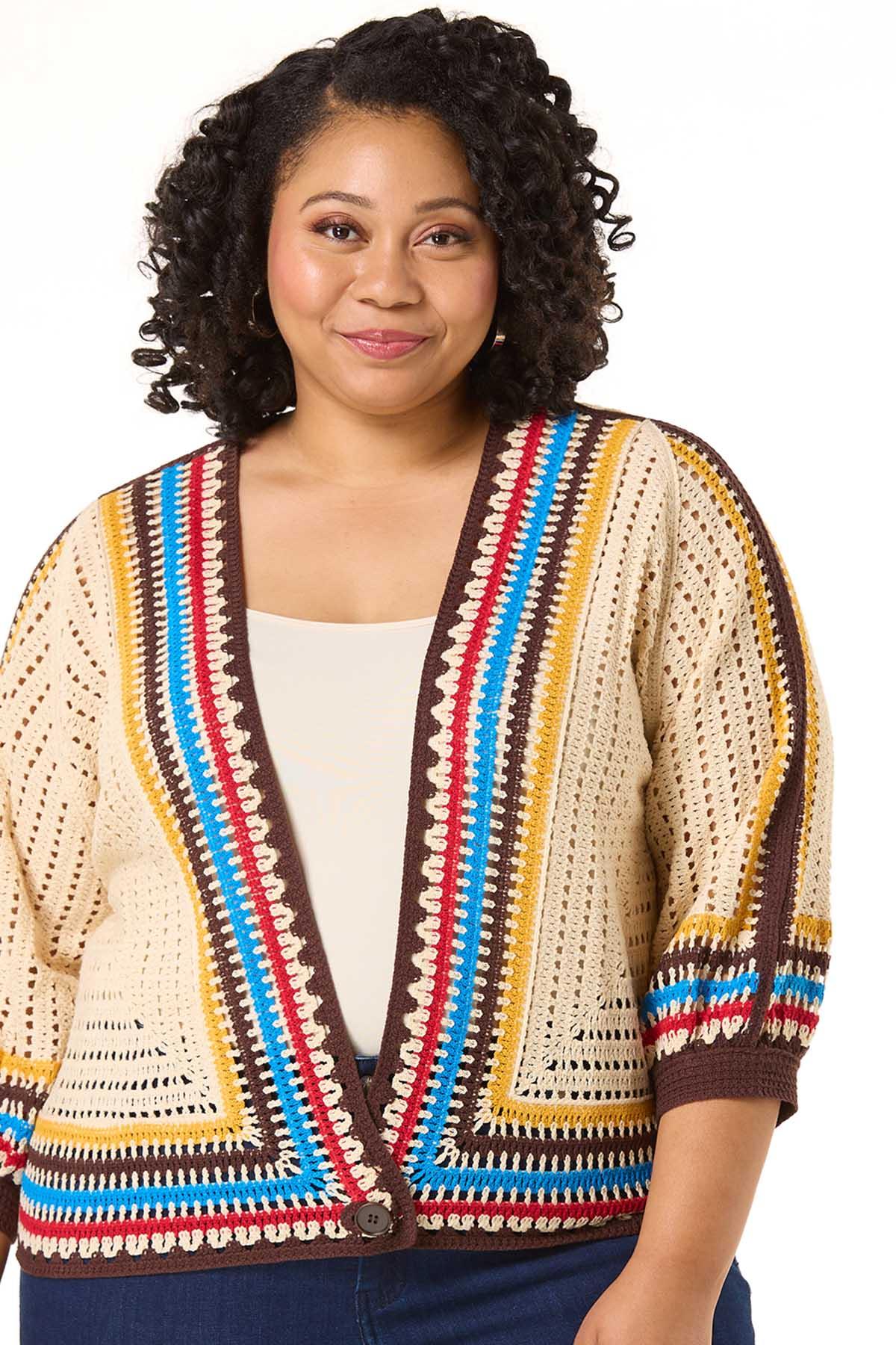  Cato Fashions | Cato Plus Size Single Button Crochet Cardigan