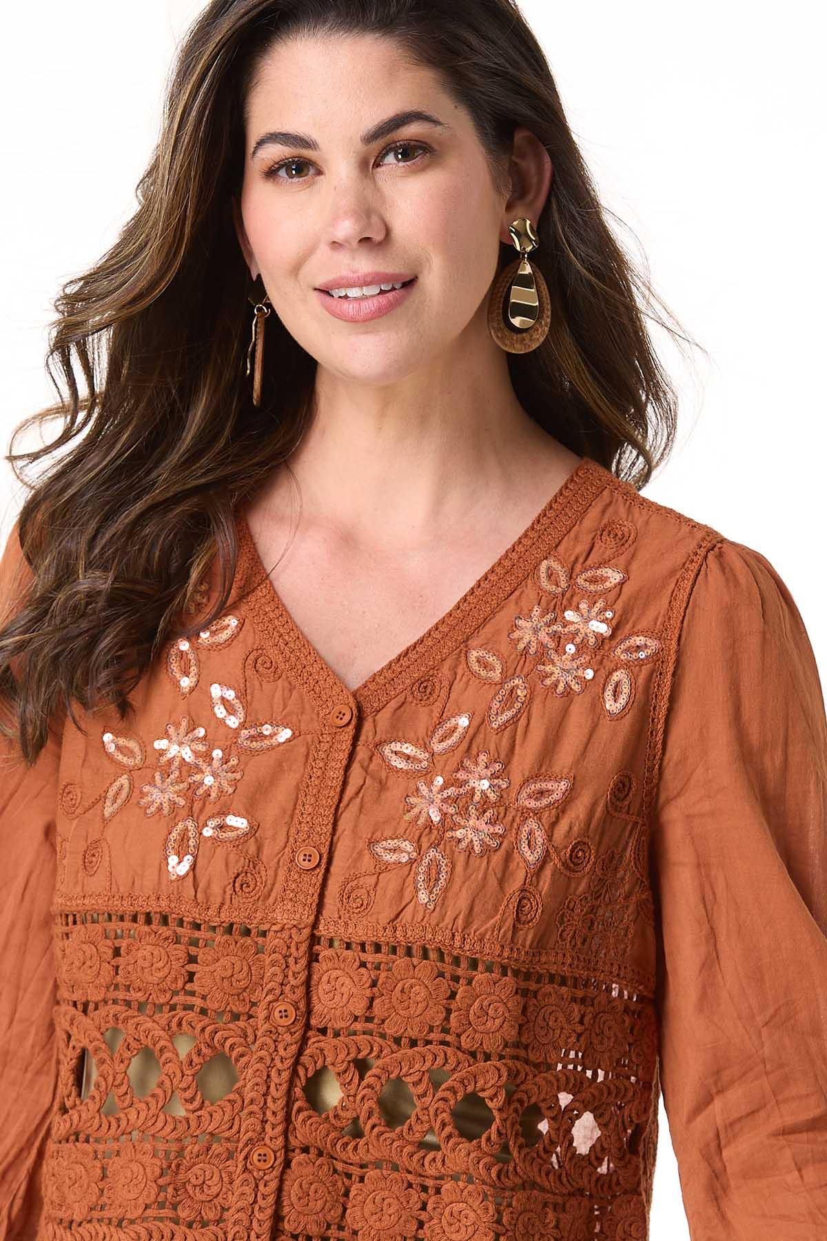  Cato Fashions | Cato Embellished Soutache Button Down