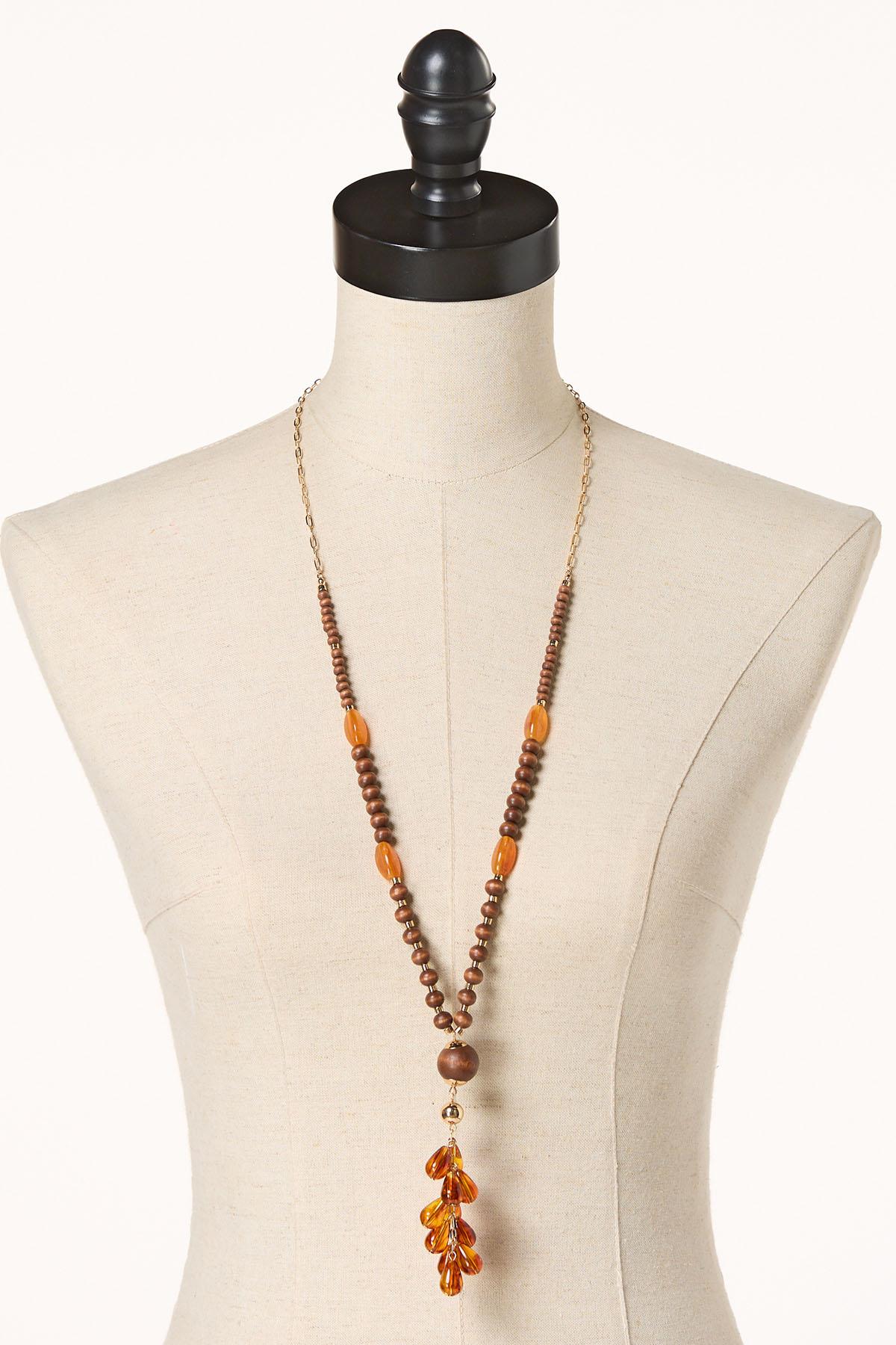  Cato Fashions | Cato Wood Pendant Beaded Tassel Necklace Set