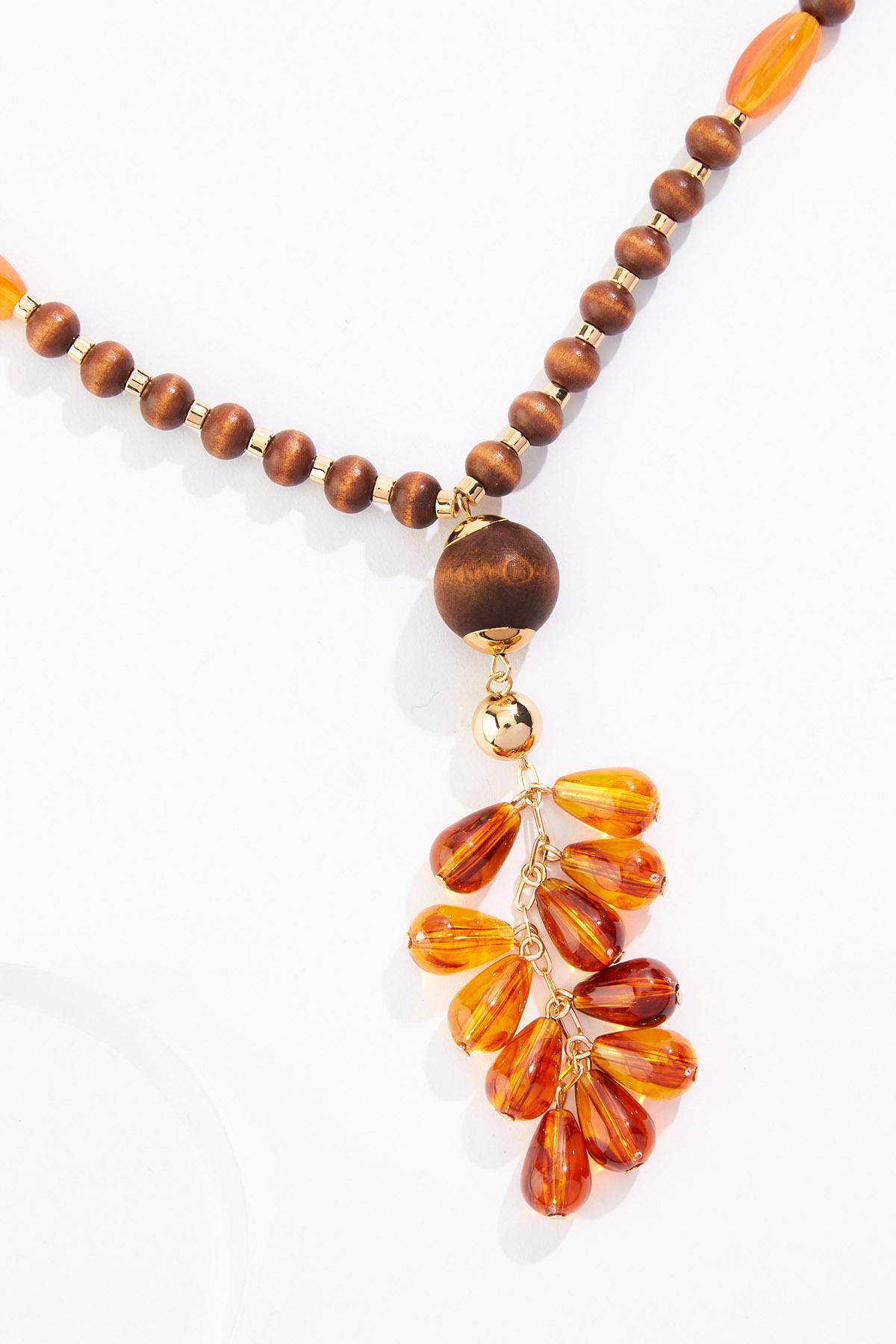  Cato Fashions | Cato Wood Pendant Beaded Tassel Necklace Set