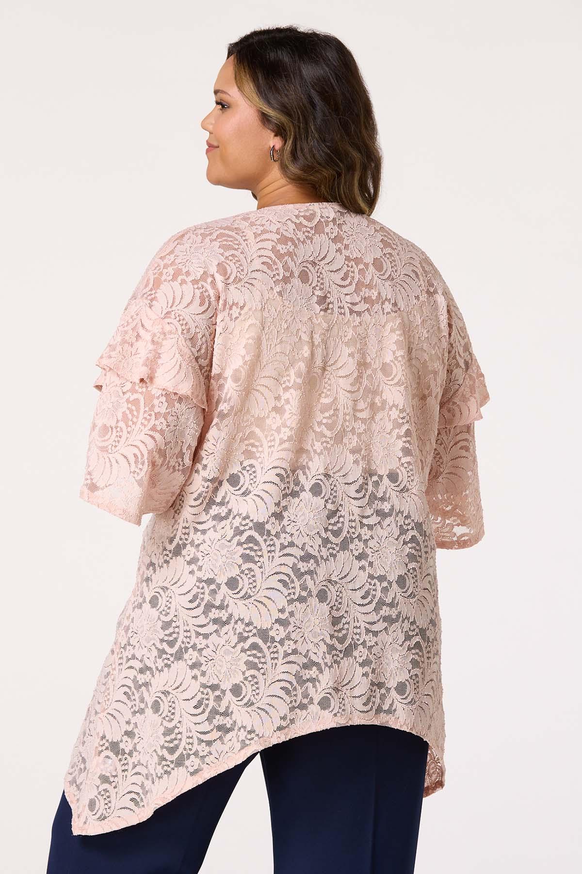 Cato Fashions | Cato Plus Size Pink Lace Dolman Sleeve Kimono
