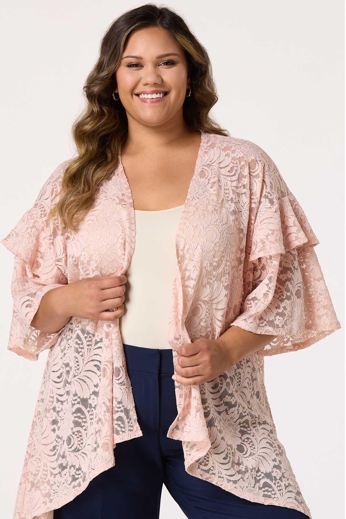 Cato Fashions | Cato Plus Size Pink Lace Dolman Sleeve Kimono